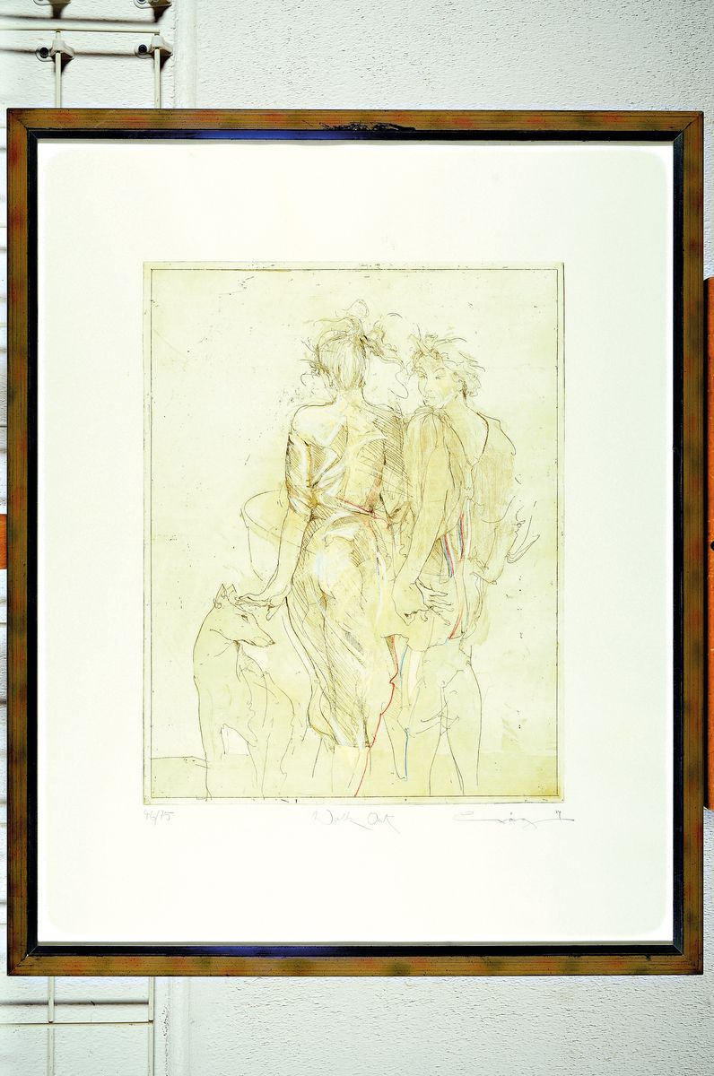 Jürgen Görg, geb. 1951 Dernbach, 4 Farblithographien: Sehnsucht, Umarmung, Reflexion, Walk out, alle handsigniert und num. 46/75, je ca. 49x38cm, ...