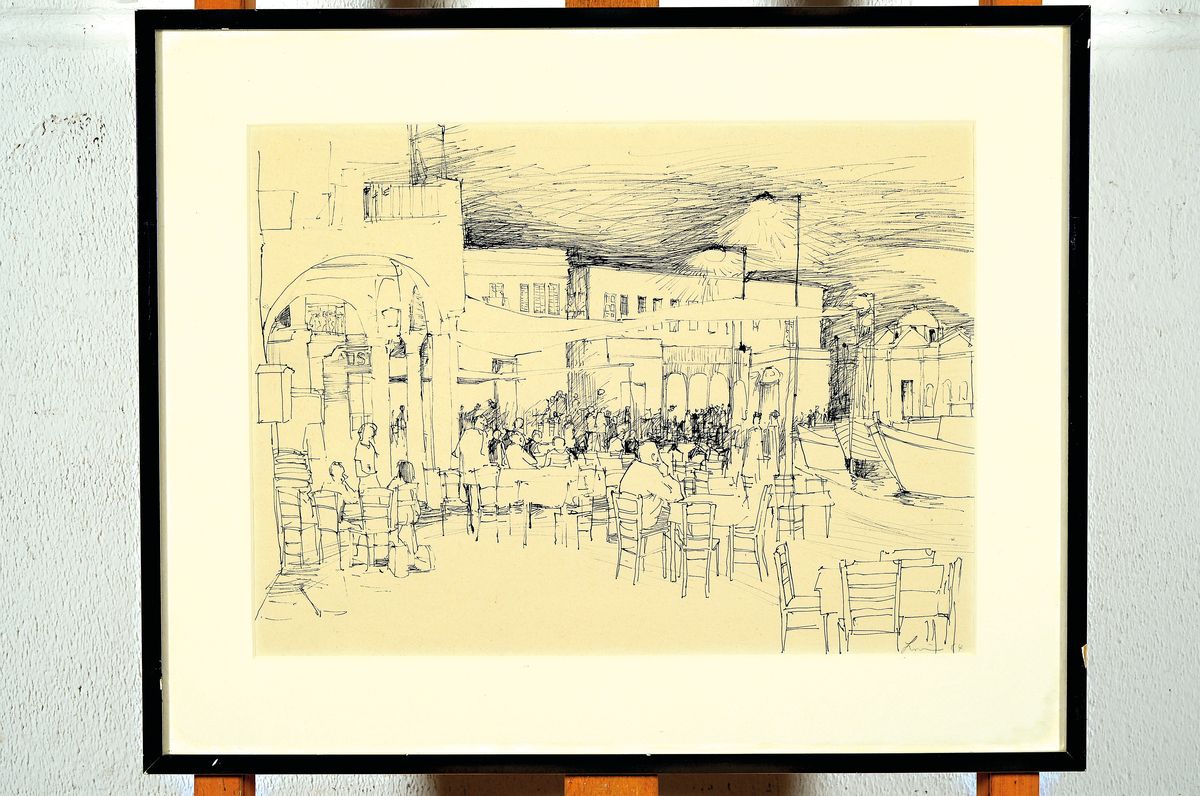 Lothar Braun, geb. 1931 Krefeld, drei Zeichnungen: 1x Straßencafé, Tuschfeder auf Papier, sign. und dat. 64, ca. 29x39cm, PP, u.Gl., R. ca. ...