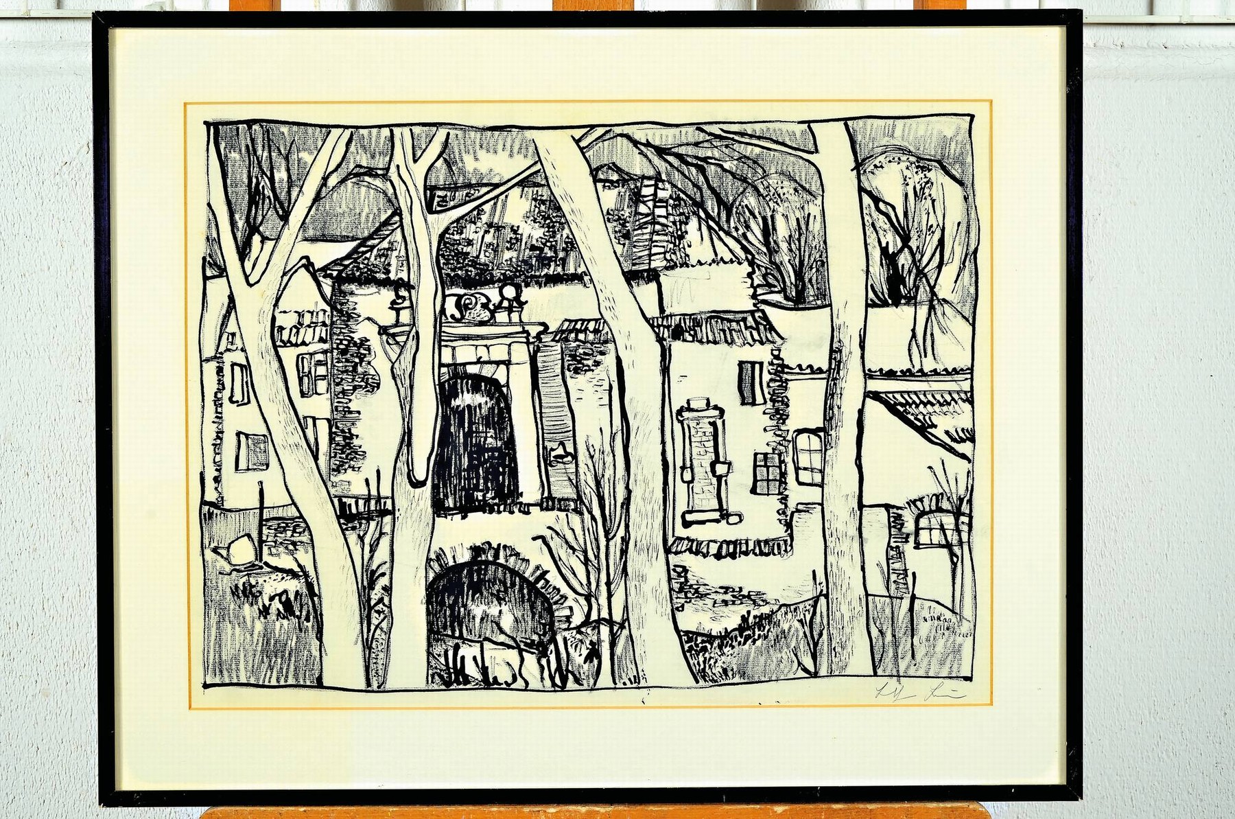 Detail l: Lothar Braun, geb. 1931 Krefeld, drei Zeichnungen: 1x Straßencafé, Tuschfeder auf Papier, sign. und dat. 64, ca. 29x39cm, PP, u.Gl., R. ca. ...