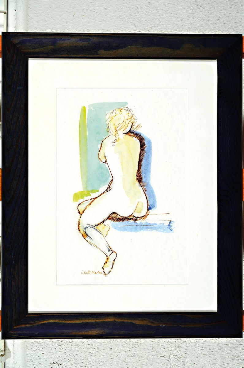 Cilli Willeke, geb. 1929 Bous, 2 Arbeiten: sitzender Rückenakt, Aquarell auf Papier, links unten sign., ca. 27x16cm, PP, u.Gl., R. ca. 47x37cm, 1x ...