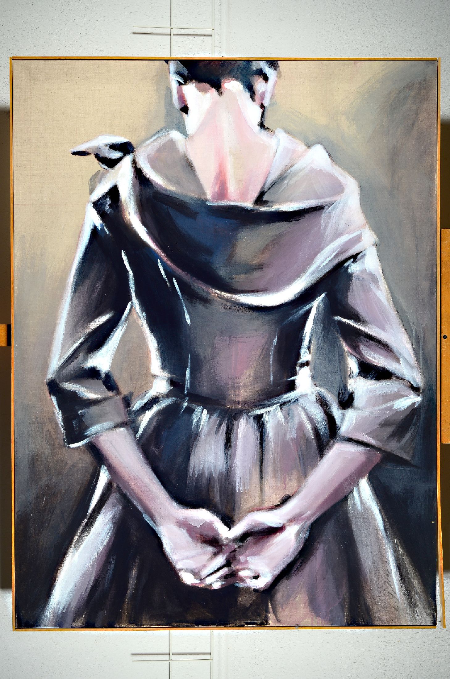 Christine Gurtner, zeitgen. Künstlerin mit Ursprung in der Modebranche, hier: Rückenporträt einer jungen Frau, Öl/Lwd, rechts unten signiert, ca. ...