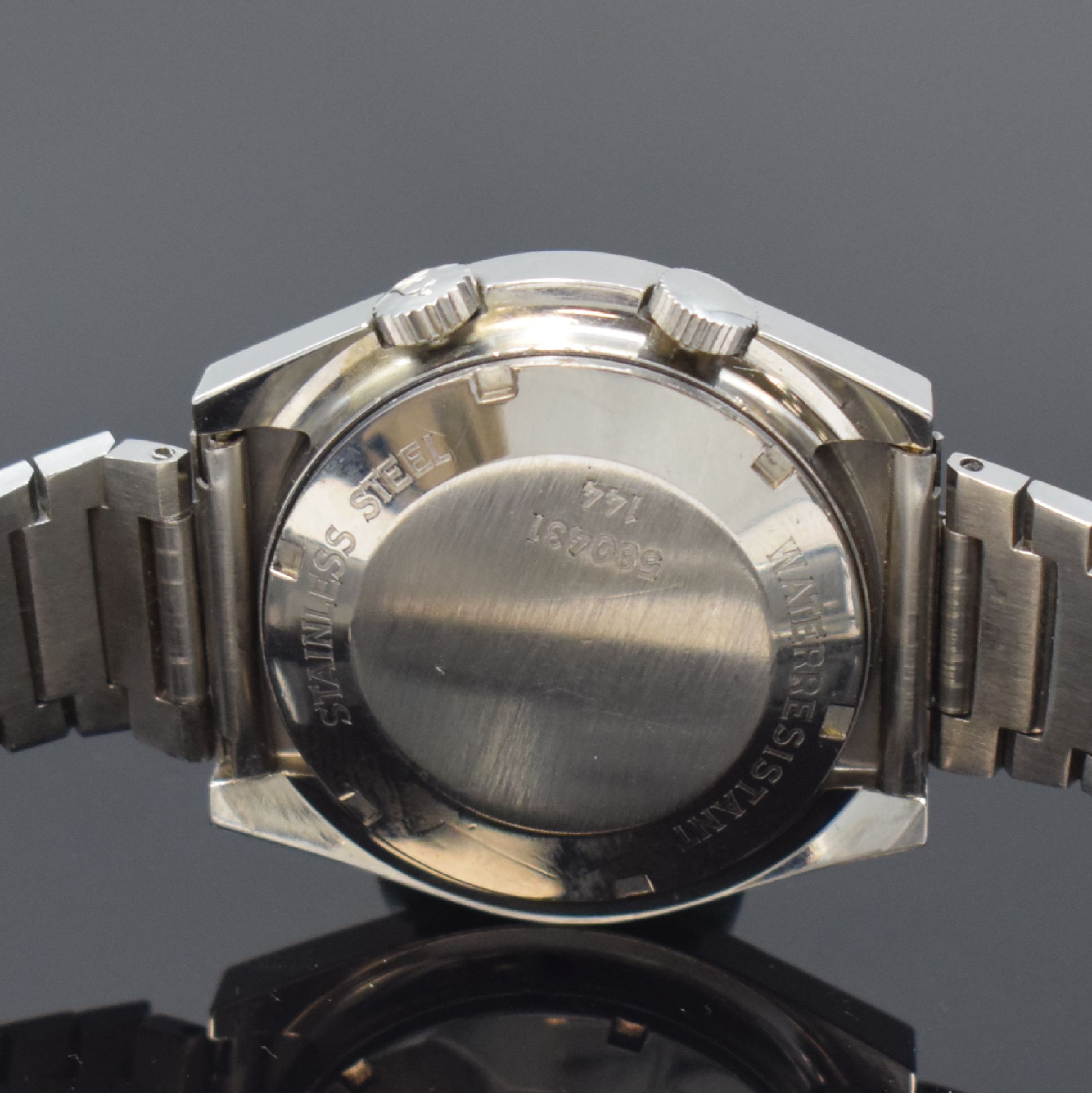 Detail f: ALPINA, DUGENA und Tutima 3 Armbanduhren in Stahl, Schweiz 1970er Jahre, Automatik, Böden verschr., 1) Alpina Futura, unsign. Geh., silb./blaues ...