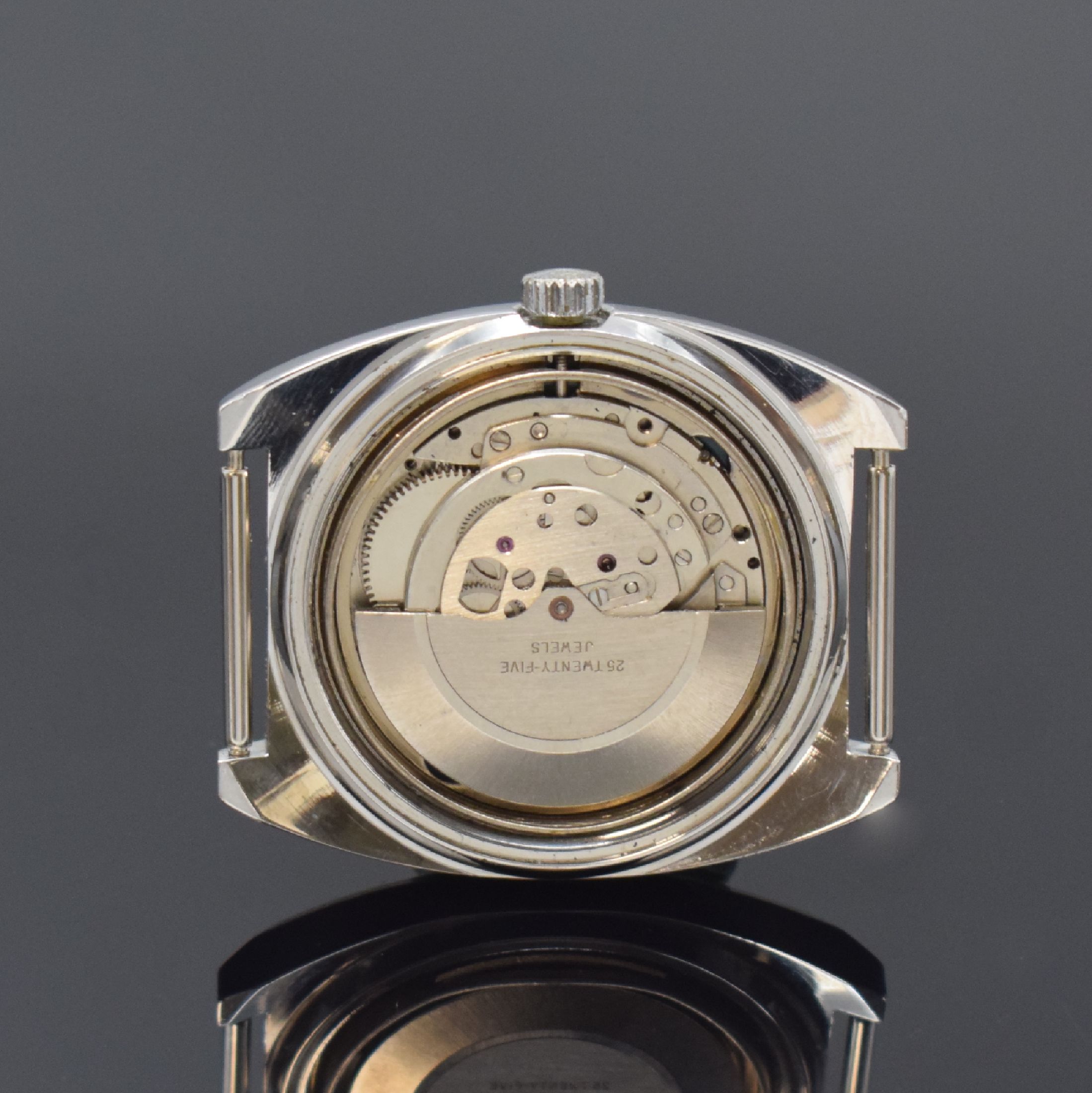 Detail g: ALPINA, DUGENA und Tutima 3 Armbanduhren in Stahl, Schweiz 1970er Jahre, Automatik, Böden verschr., 1) Alpina Futura, unsign. Geh., silb./blaues ...