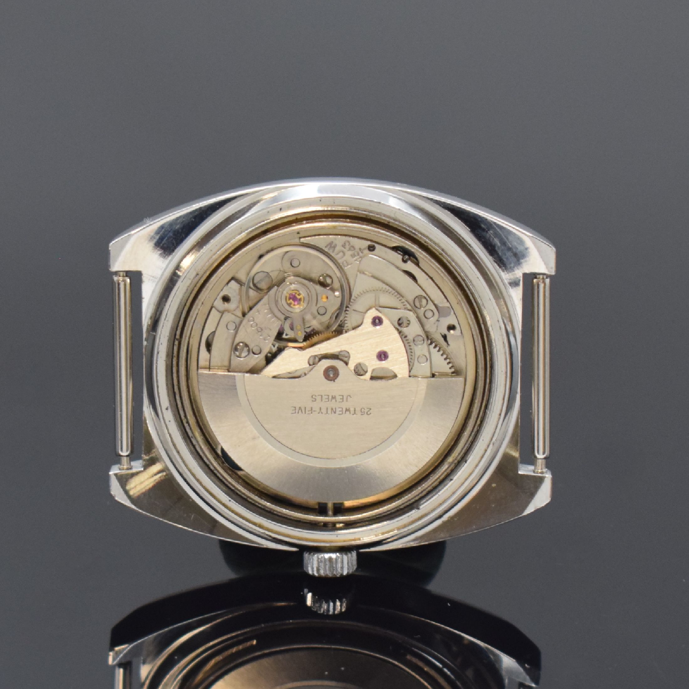 Detail h: ALPINA, DUGENA und Tutima 3 Armbanduhren in Stahl, Schweiz 1970er Jahre, Automatik, Böden verschr., 1) Alpina Futura, unsign. Geh., silb./blaues ...