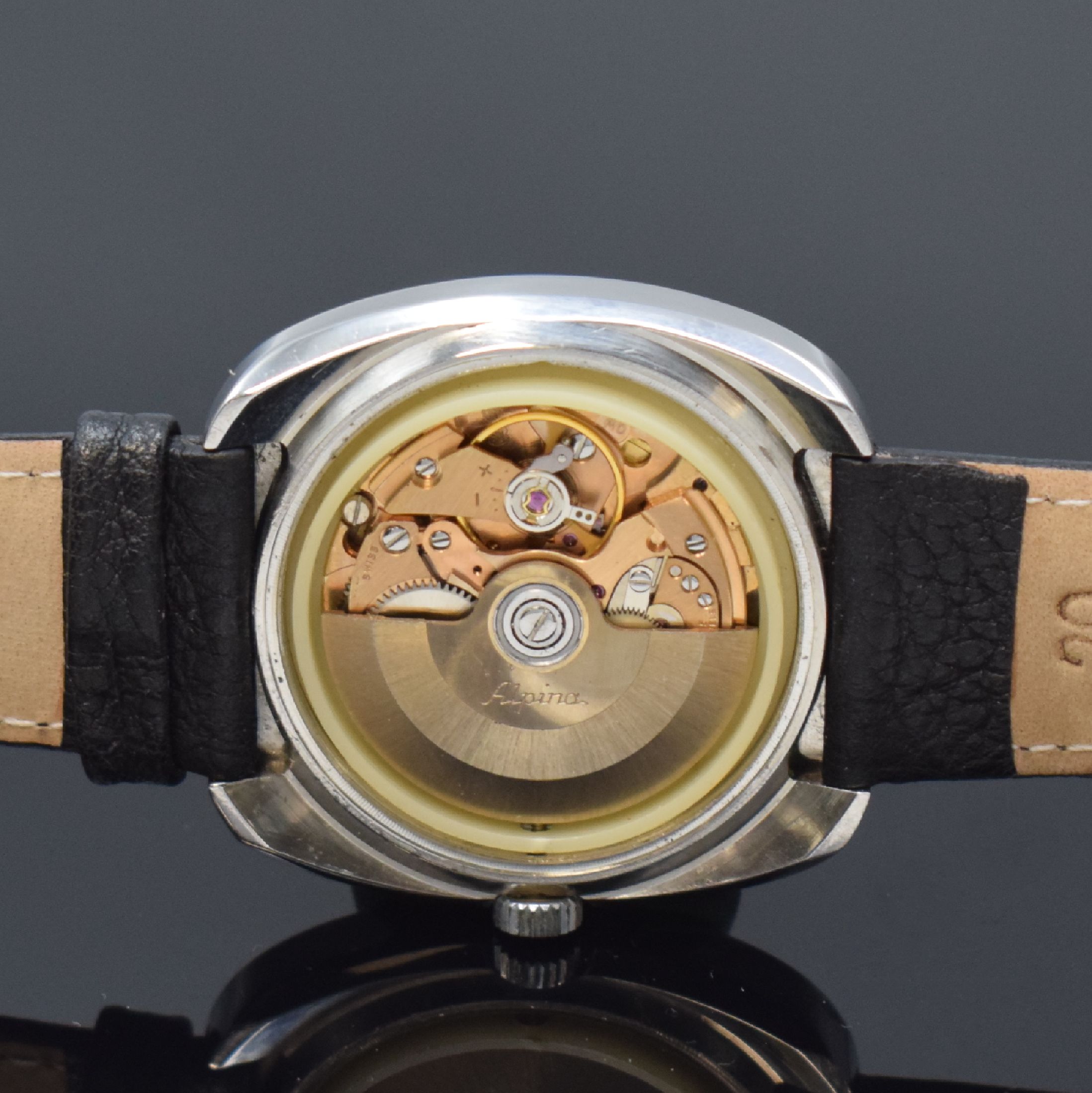 Detail j: ALPINA, DUGENA und Tutima 3 Armbanduhren in Stahl, Schweiz 1970er Jahre, Automatik, Böden verschr., 1) Alpina Futura, unsign. Geh., silb./blaues ...