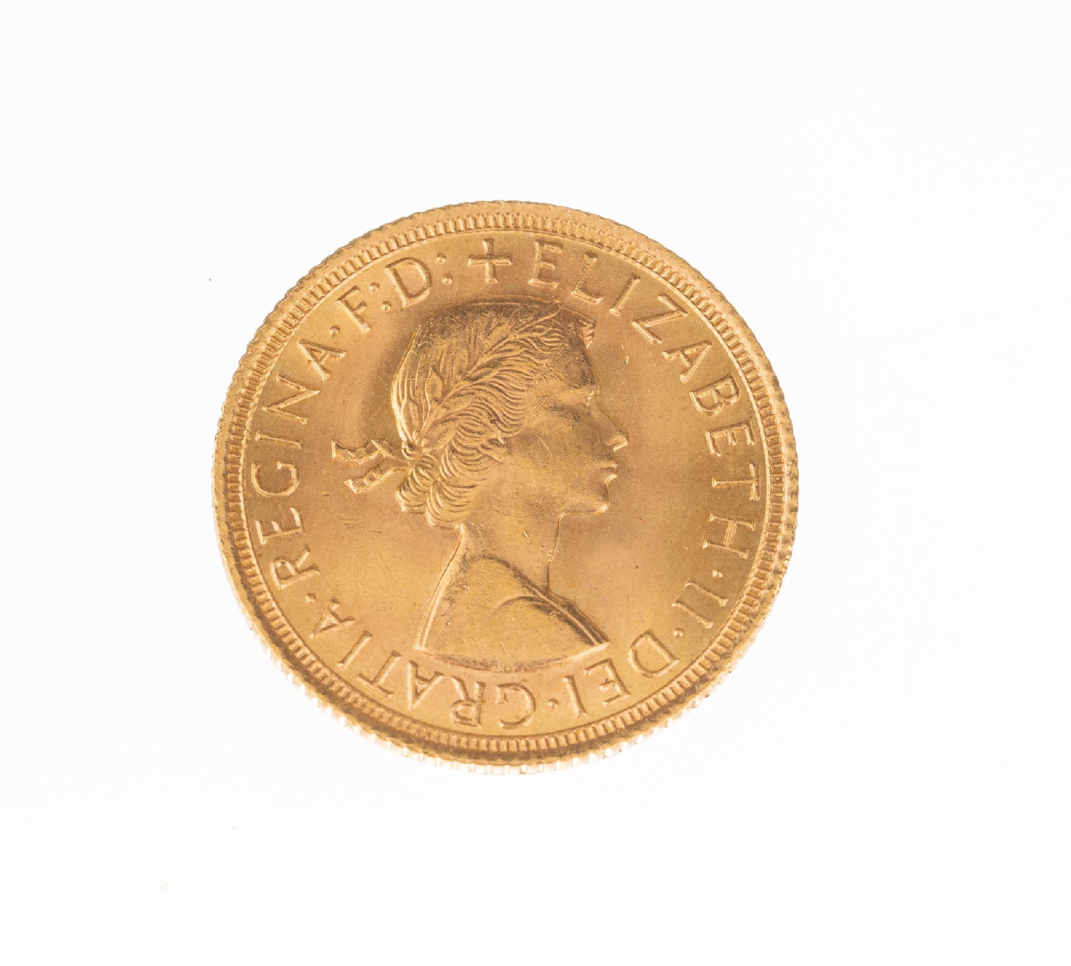 Goldmünze Sovereign, Großbritannien, 1965, Elizabeth II, RV: Heiliger Georg hoch zu Ross im Kampf mit dem Drachen