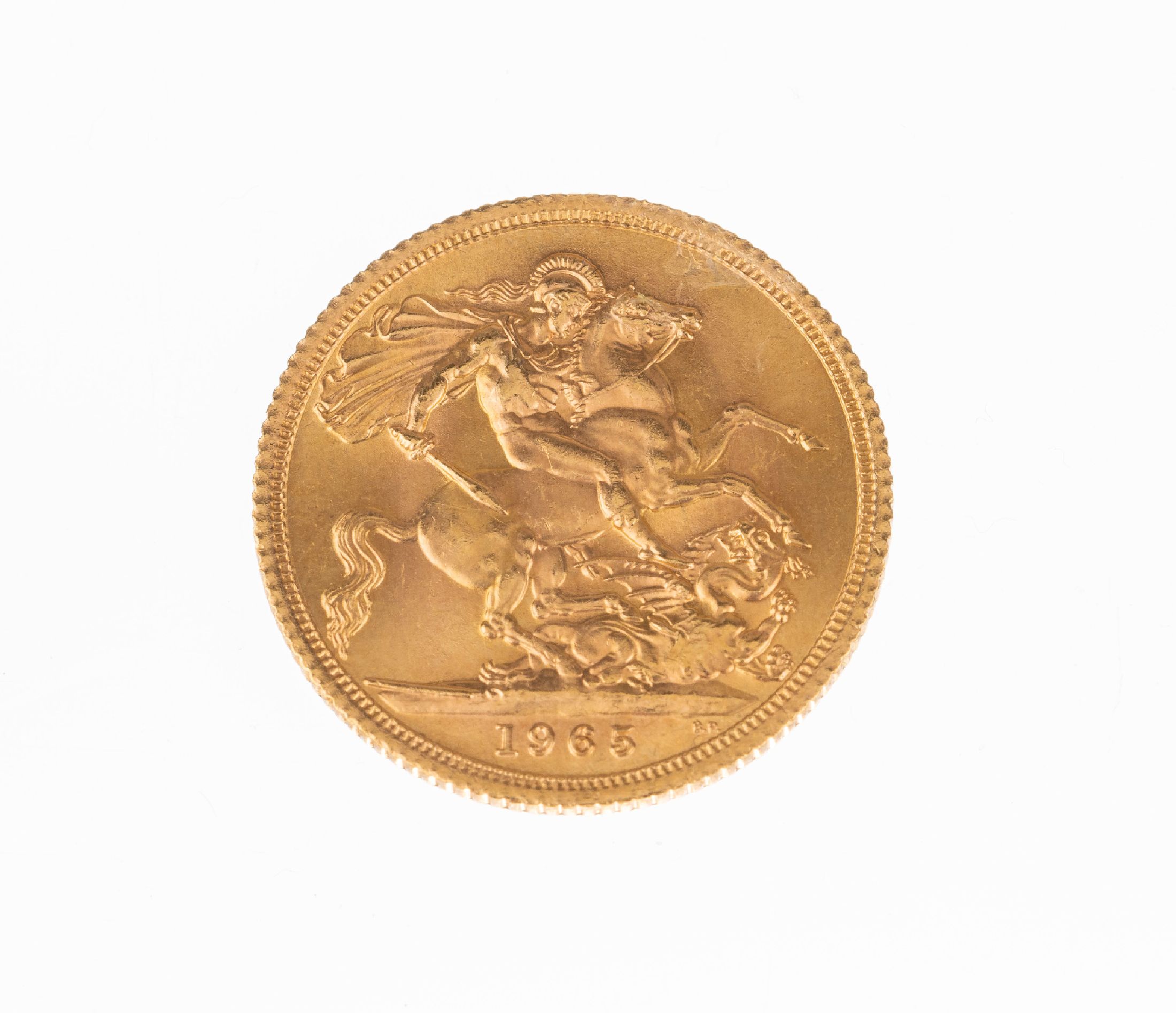 Detail a: Goldmünze Sovereign, Großbritannien, 1965, Elizabeth II, RV: Heiliger Georg hoch zu Ross im Kampf mit dem Drachen