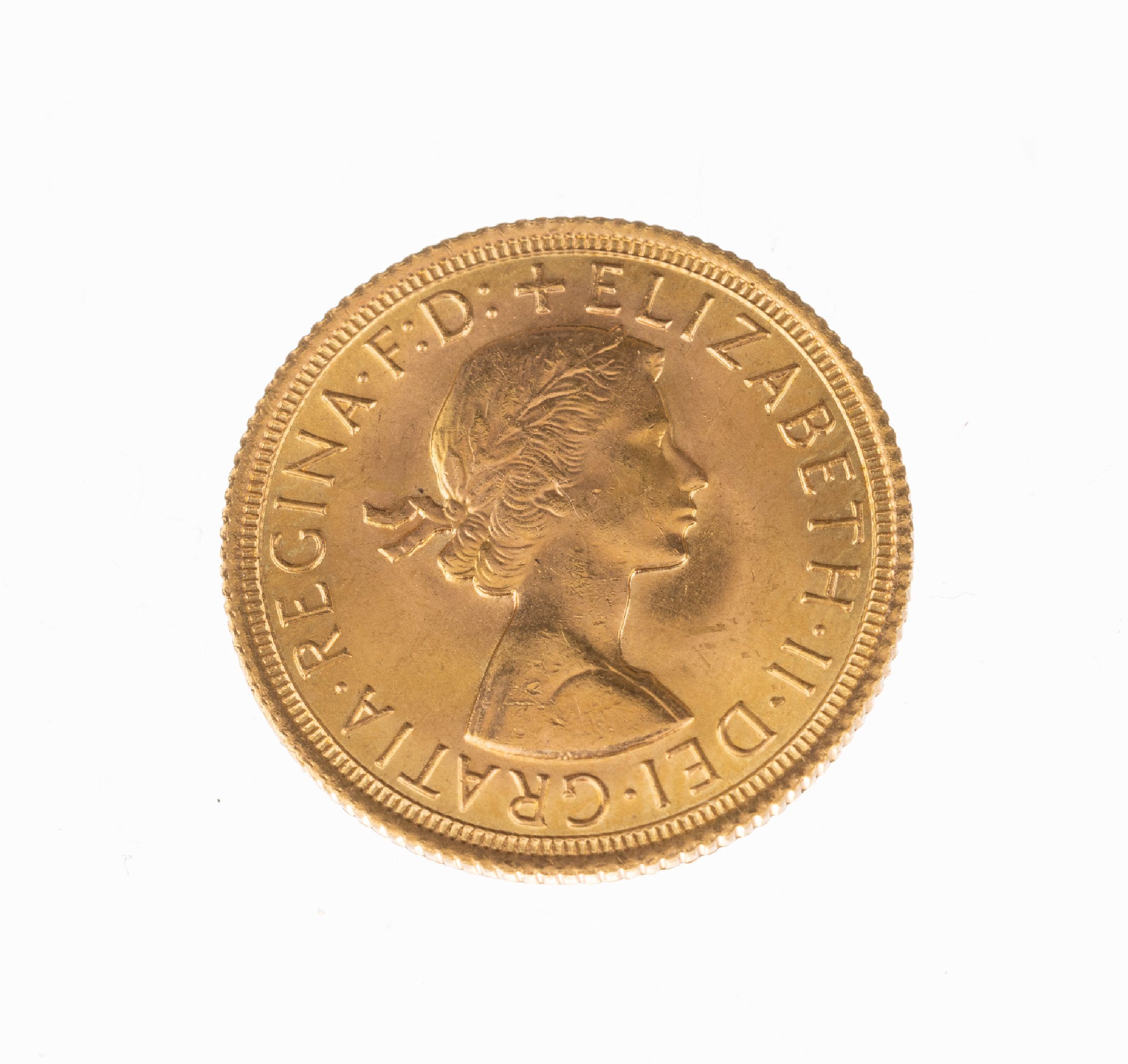 Goldmünze Sovereign, Großbritannien, 1967, Elizabeth II., RV: Heiliger Georg hoch zu Rossim Kampf mit dem Drachen