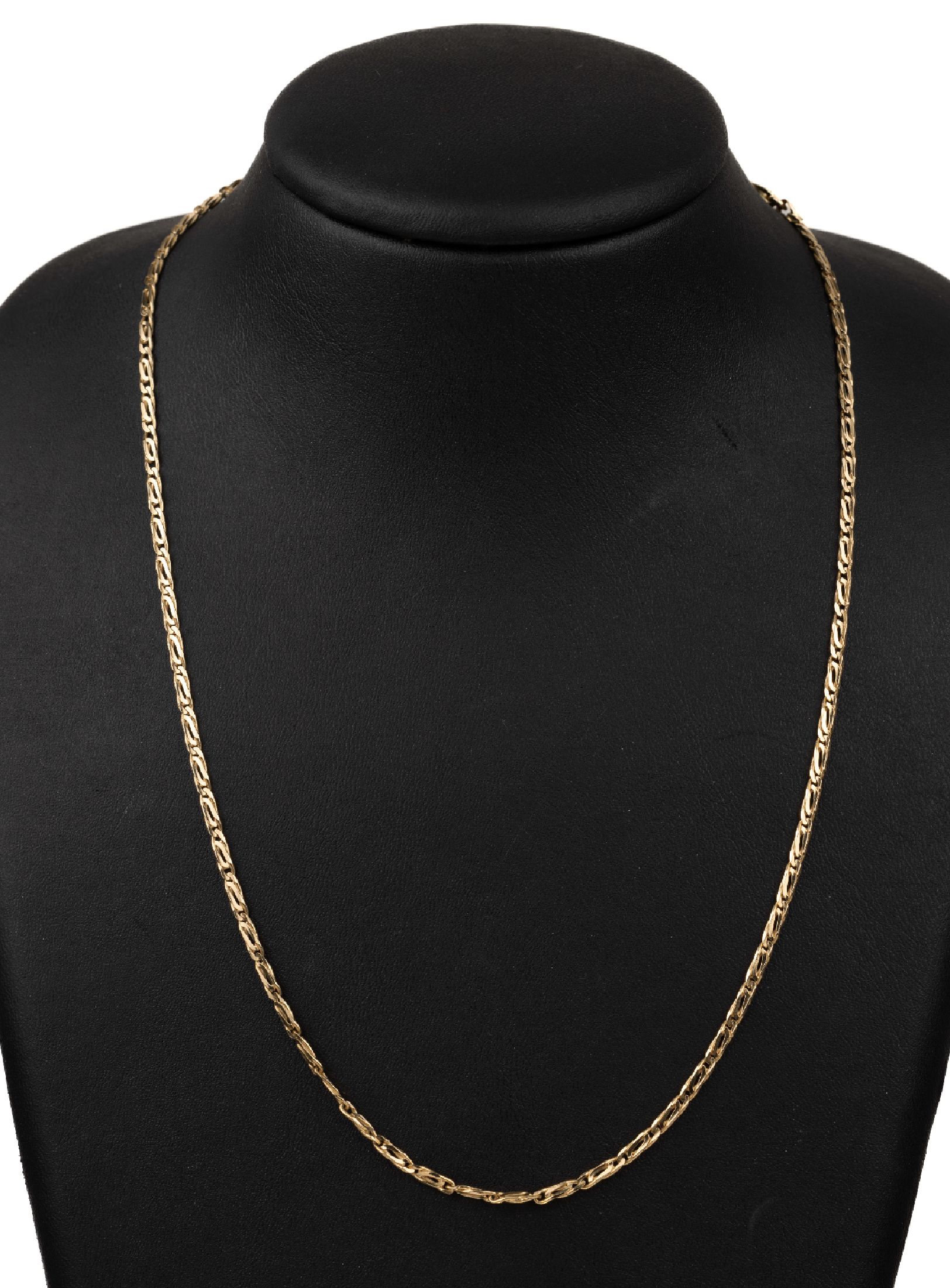 14 kt Gold Collier, GG 585/000, fein gearbeitet, L. ca. 50 cm, Karabinerschließe, ca. 8.5 g