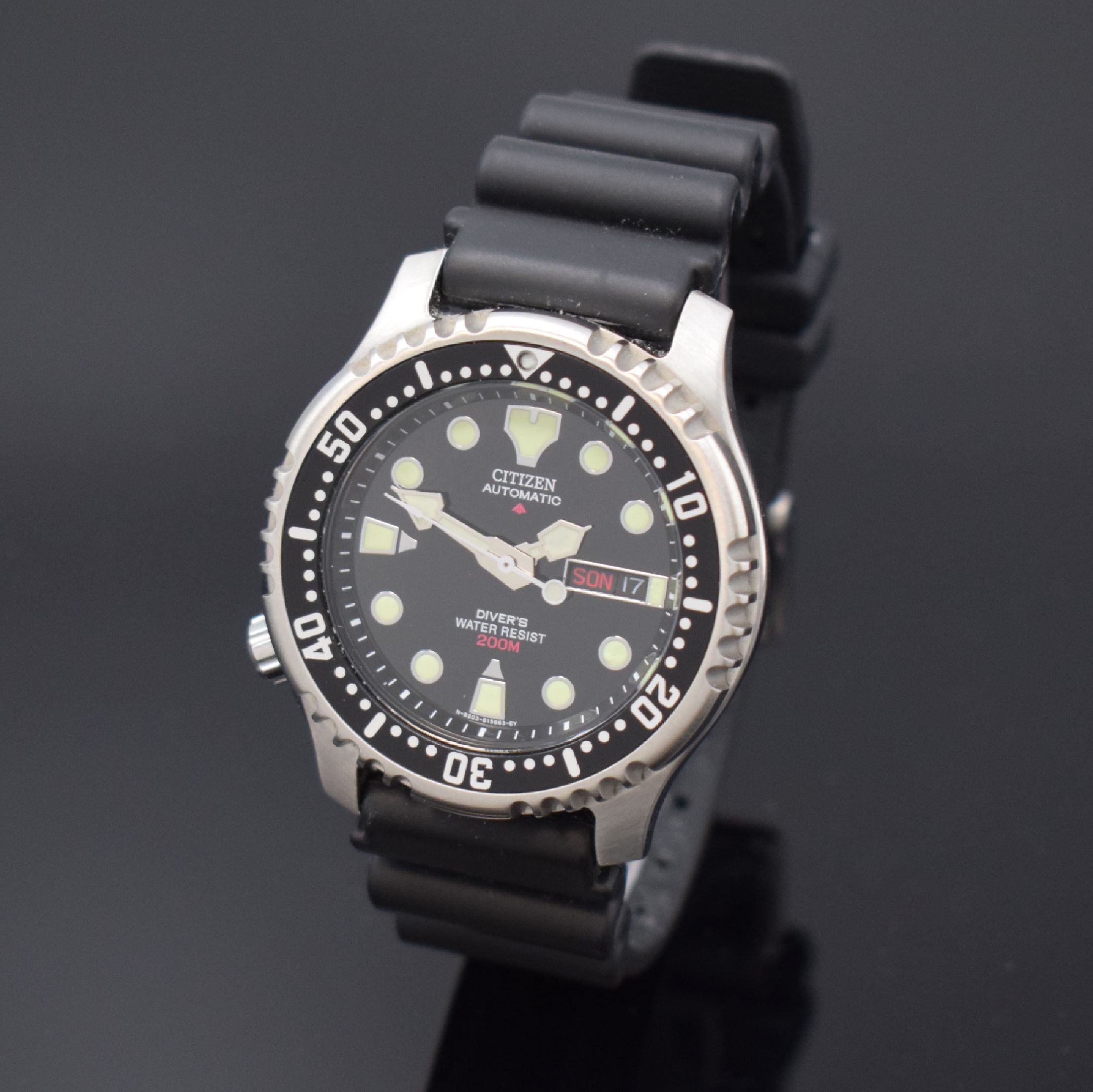 CITIZEN Divers Promaster Herrenarmbanduhr in Stahl, Japan um 1980, Automatik, Boden u. Krone verschr., Lünette m. 60er Teilung eins. drehb., ...