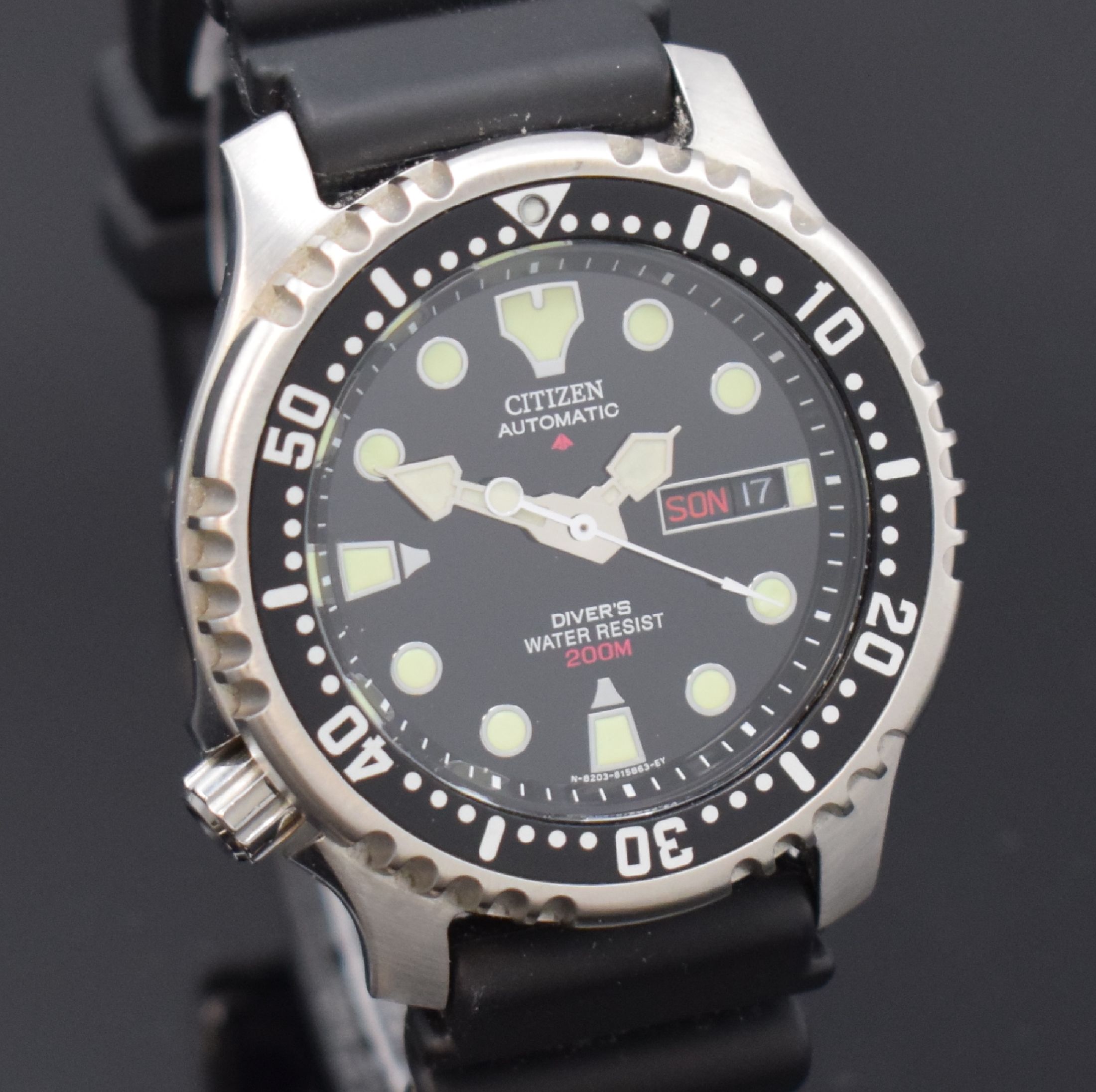 Detail c: CITIZEN Divers Promaster Herrenarmbanduhr in Stahl, Japan um 1980, Automatik, Boden u. Krone verschr., Lünette m. 60er Teilung eins. drehb., ...