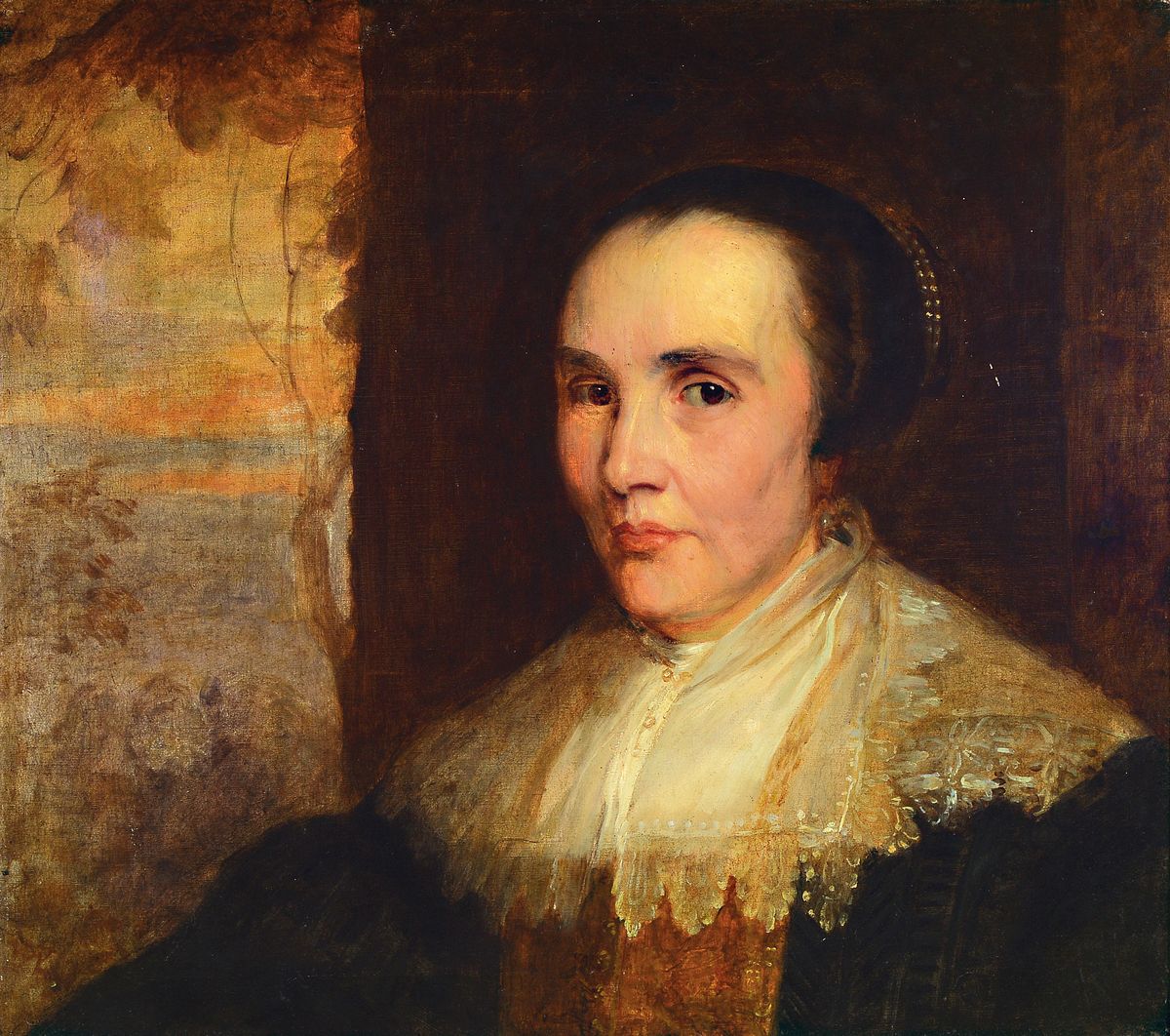 Detail a: Paar Pendants, Porträts, deutsch, Ende 19. Jh., Mann und Frau vor angedeuteter Landschaft, im Stil des van Dyck, Öl/Lwd, unsigniert, je ca. ...