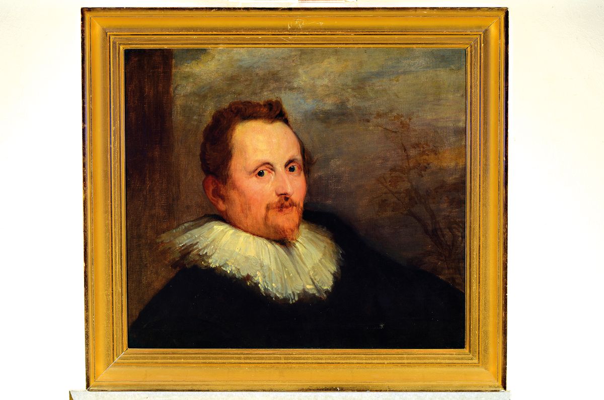 Detail k: Paar Pendants, Porträts, deutsch, Ende 19. Jh., Mann und Frau vor angedeuteter Landschaft, im Stil des van Dyck, Öl/Lwd, unsigniert, je ca. ...