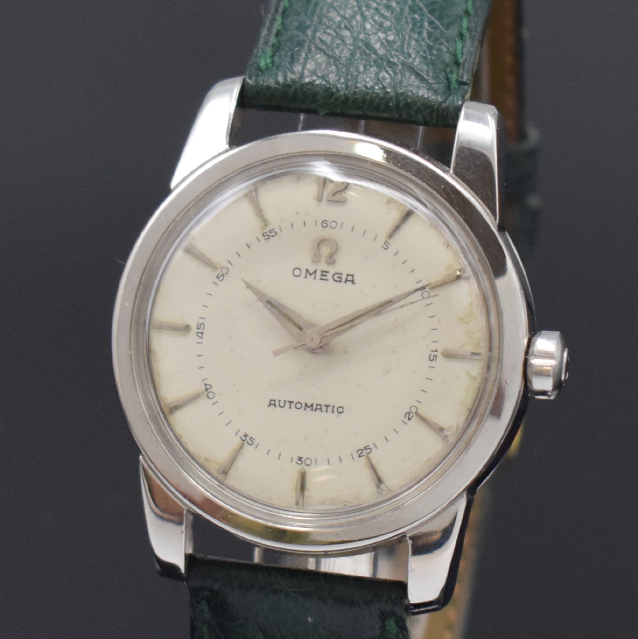 Detail a: OMEGA Herrenarmbanduhr Seamaster in Stahl Referenz 2846-2848 1SC, Schweiz um 1957, Boden aufgedr., rest., vers. Zifferbl. m. aufgel. Indizes ...