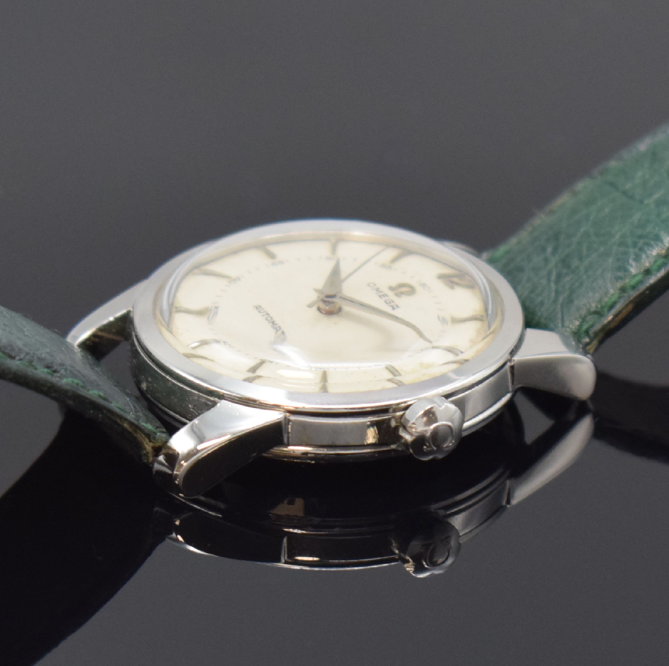 Detail b: OMEGA Herrenarmbanduhr Seamaster in Stahl Referenz 2846-2848 1SC, Schweiz um 1957, Boden aufgedr., rest., vers. Zifferbl. m. aufgel. Indizes ...
