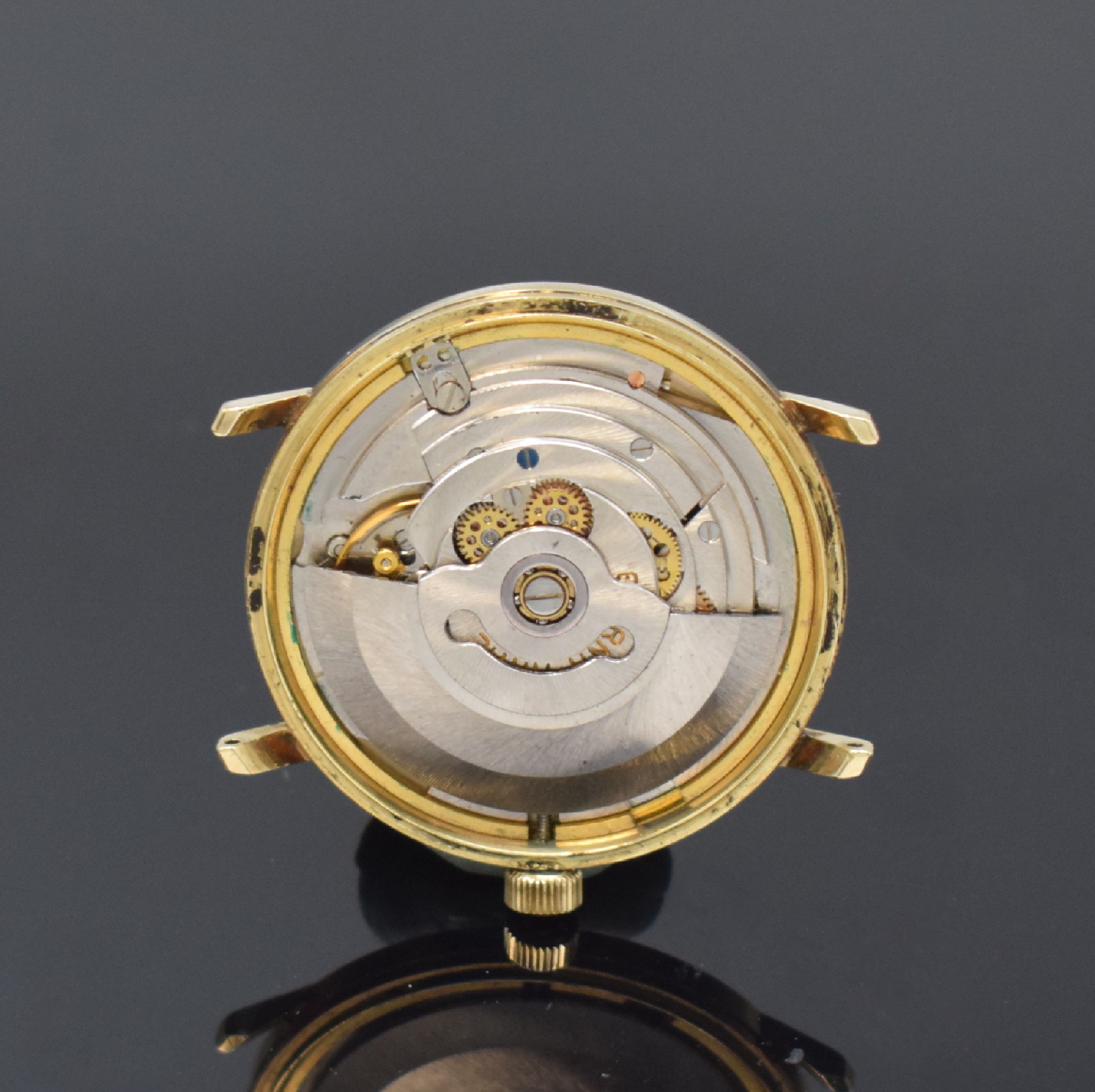 Detail e: ETERNA MATIC 1000 Herrenarmbanduhr in GG 585/000 Referenz 645 VT, Automatik, Schweiz um 1965, Boden aufgedr., silb. Zifferbl. m. aufgel. Indizes ...