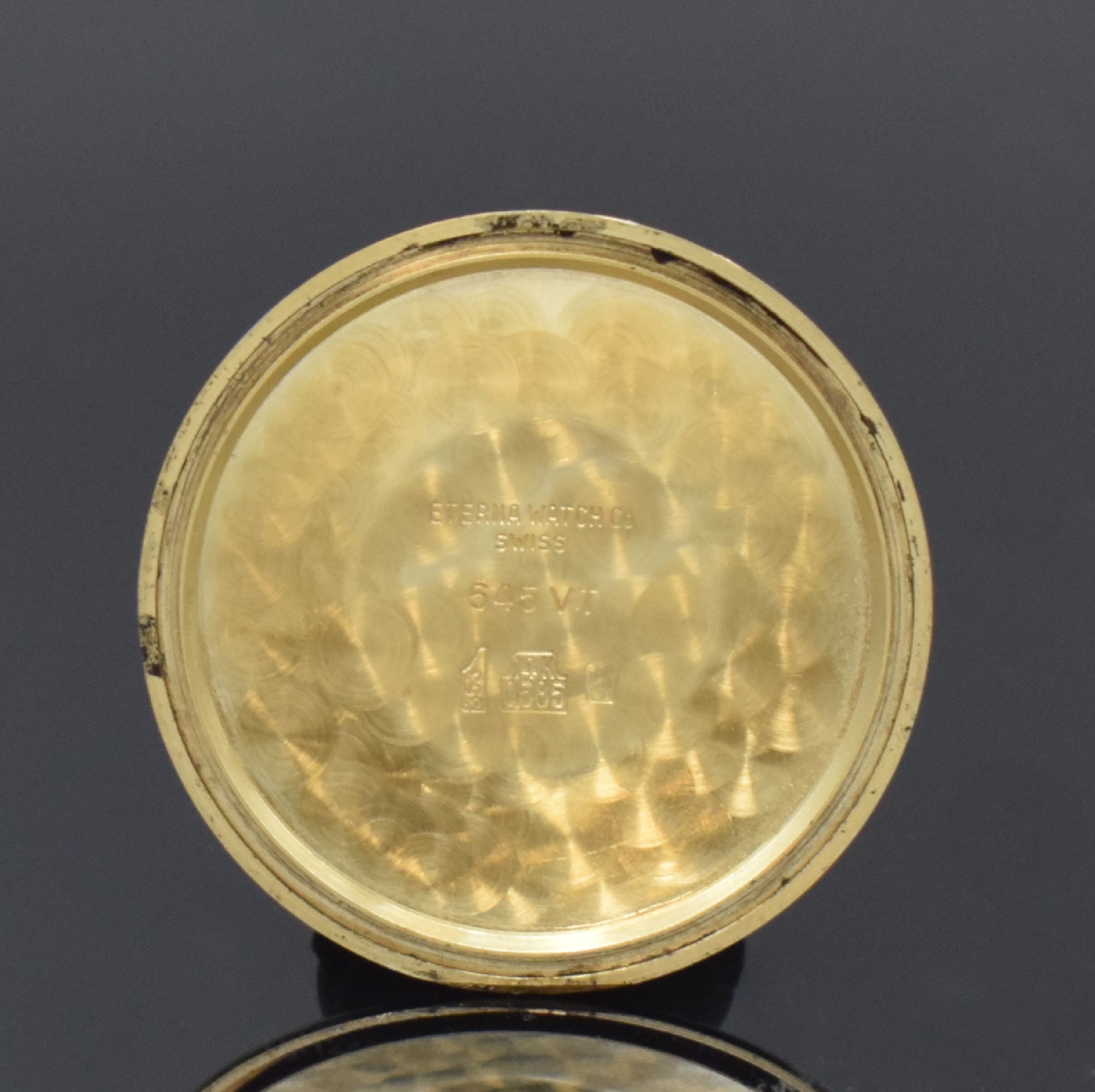 Detail f: ETERNA MATIC 1000 Herrenarmbanduhr in GG 585/000 Referenz 645 VT, Automatik, Schweiz um 1965, Boden aufgedr., silb. Zifferbl. m. aufgel. Indizes ...