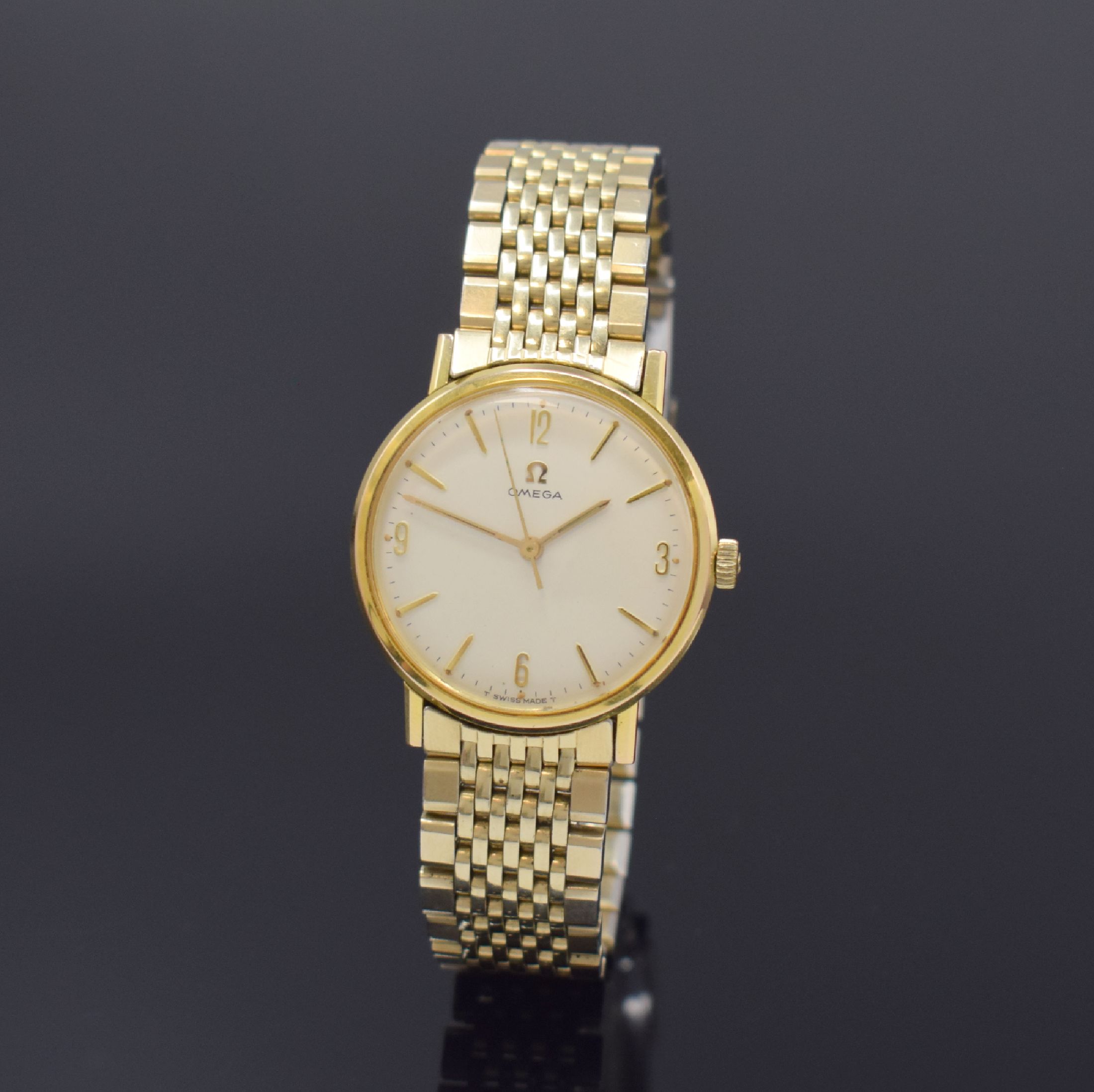 OMEGA Geneve Herrenarmbanduhr Referenz 131.019, Schweiz um 1969, Handaufzug, verg. Metallgeh. inkl. orig. Gliederband, Edelst.- Boden aufgedr., ...