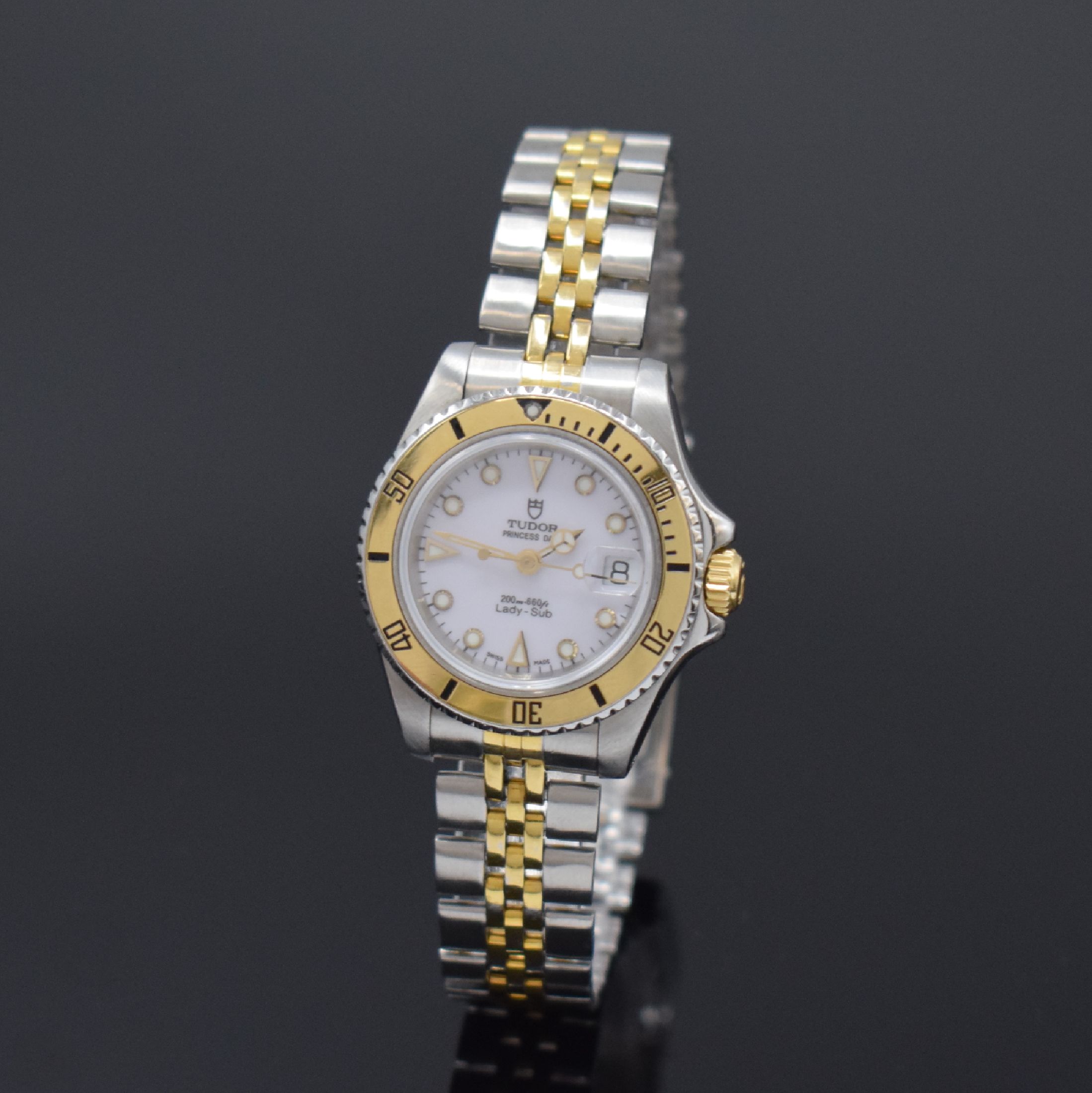 TUDOR Damenarmbanduhr Princess Date Lady-Sub Referenz 96093, Automatik, Schweiz um 1992, Edelstahl u. GG kombiniert inkl. Gliederband m. ...