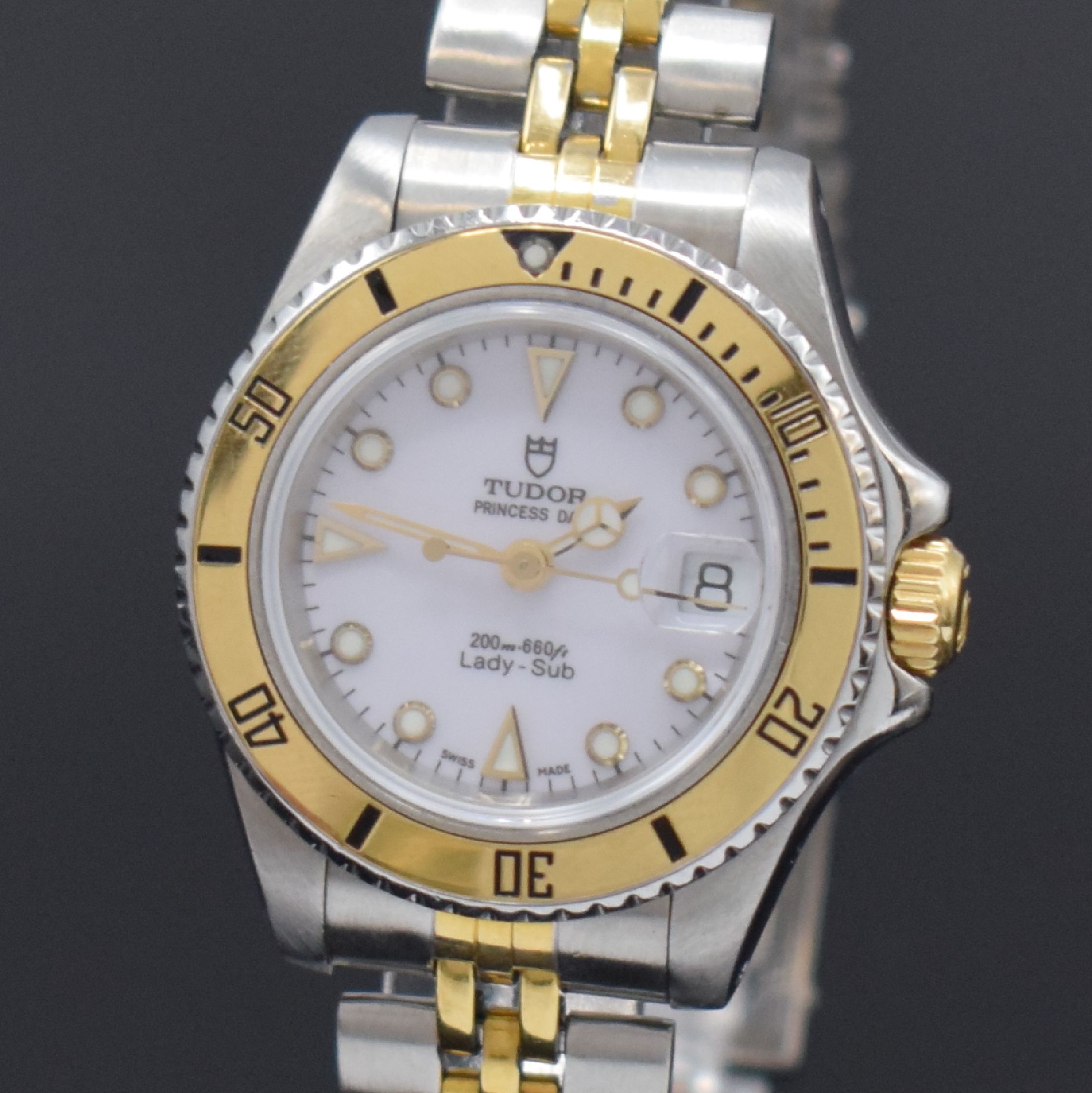 Detail a: TUDOR Damenarmbanduhr Princess Date Lady-Sub Referenz 96093, Automatik, Schweiz um 1992, Edelstahl u. GG kombiniert inkl. Gliederband m. ...
