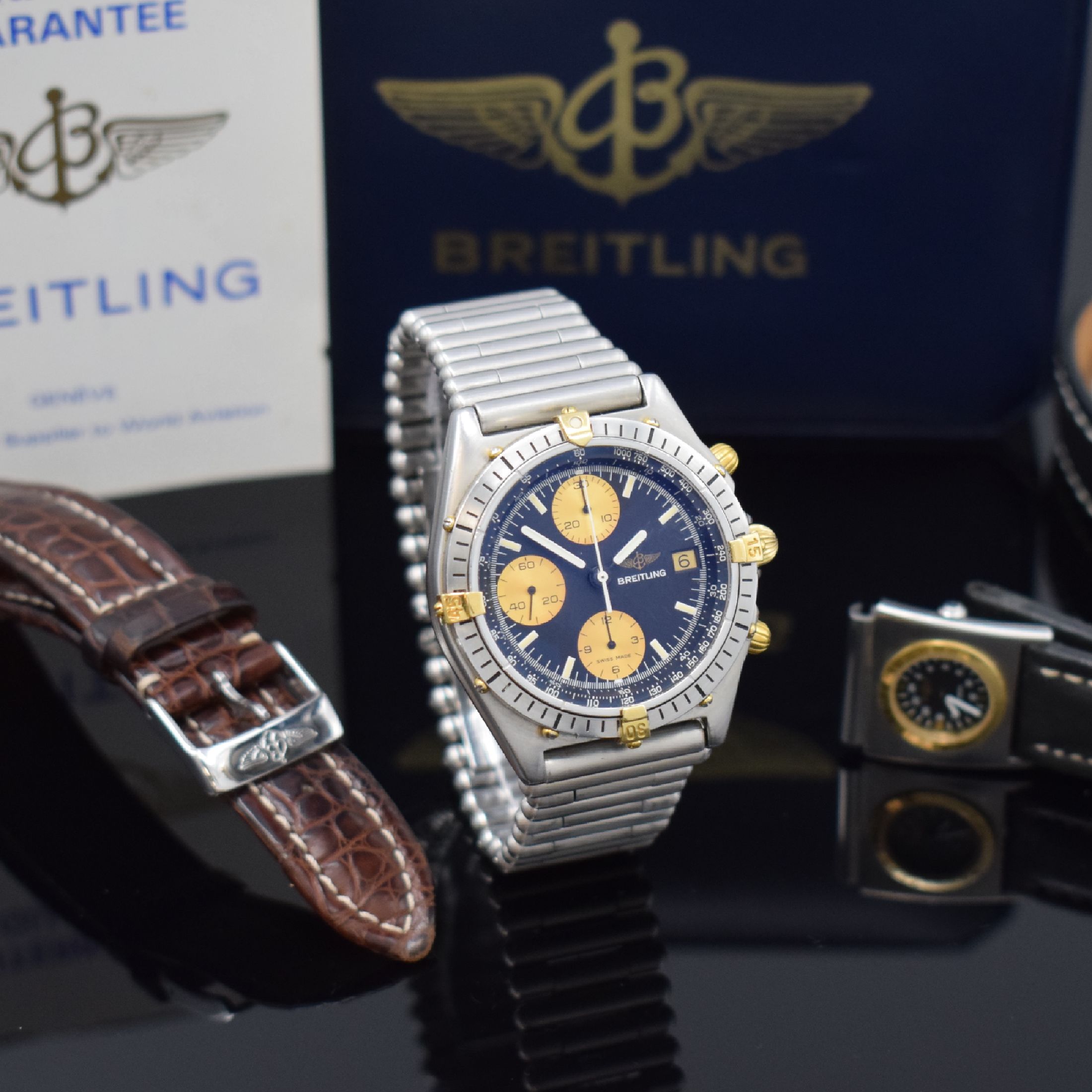 Detail c: BREITLING Chronomat Herrenarmbanduhr Referenz 81.950, Automatik, Schweiz um 1989, Gehäuse in Edelstahl/Gold komb. inkl. Roleauxband m. dopp. ...