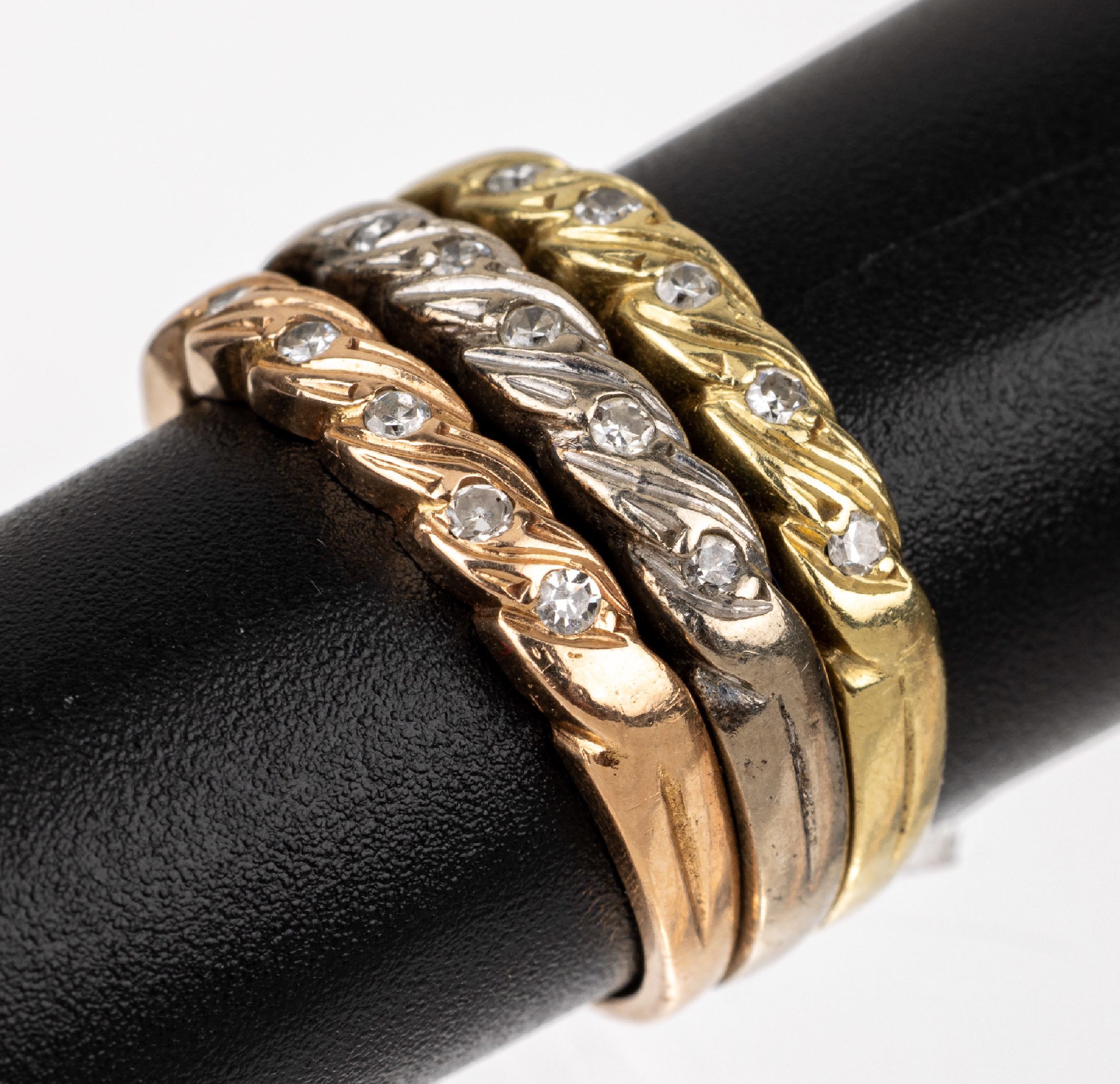 18 kt Gold Brillant Ring, GG/WG/RG 750/000,15 8/8 Diamanten, RW 50, total ca. 6.3 g