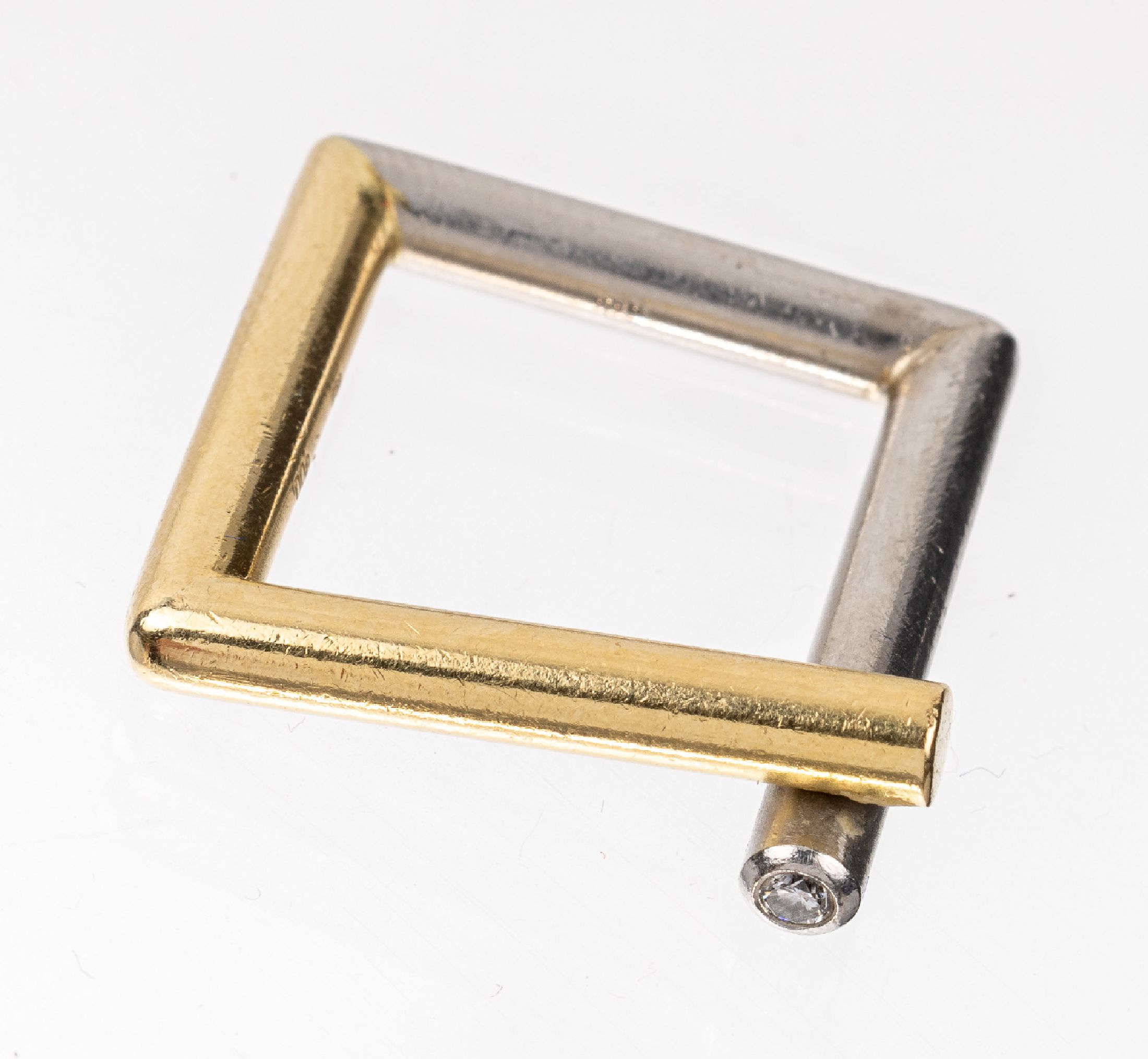 18 kt Gold/Platin Diamant-Ring, GG 750/000 und Pt 950/000, quadratisch, kl. Diamant ca. 0.08 ct grav., ausgefallen, Innendurchmesser ca. 2.0 x 2.0 ...