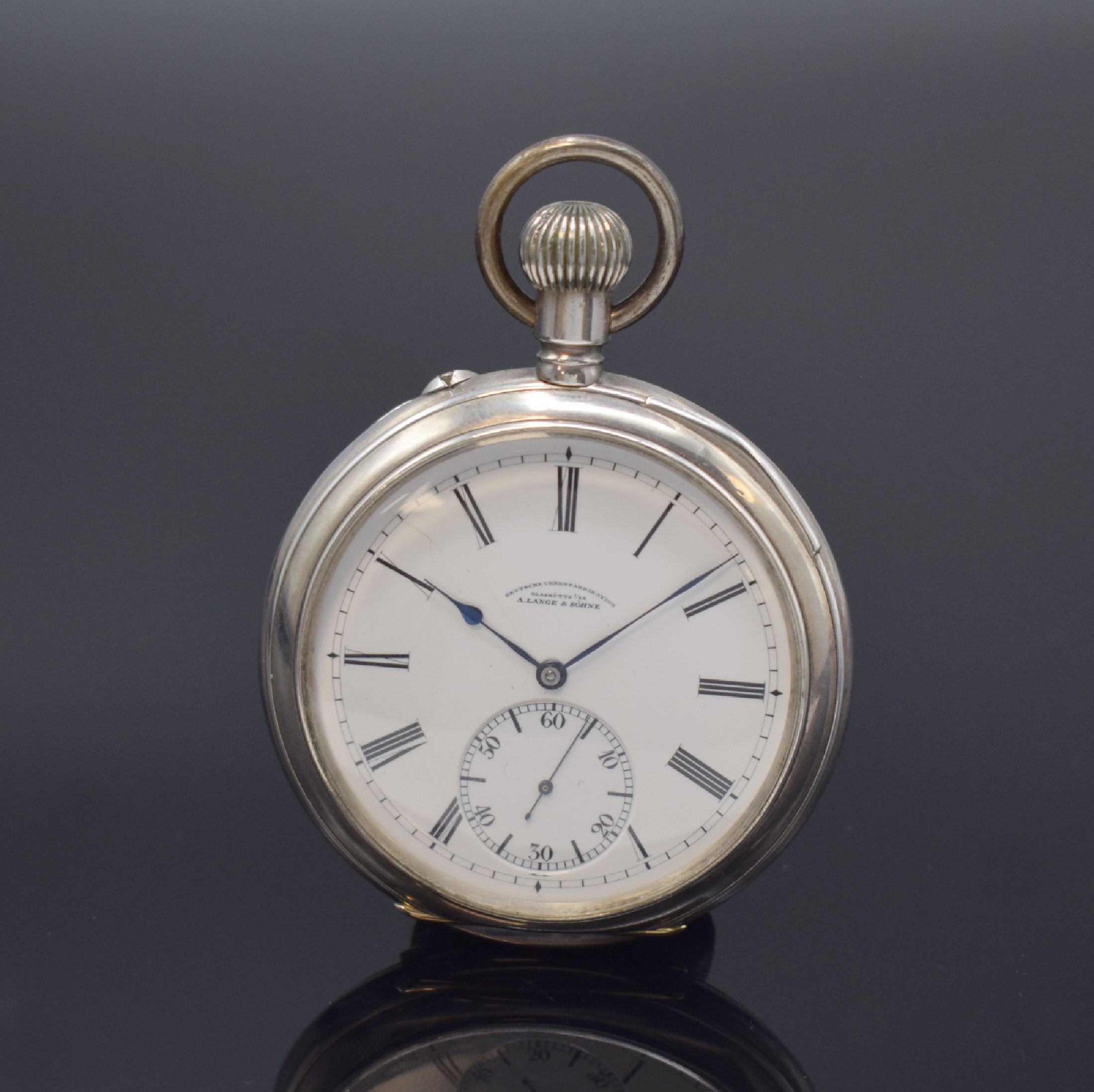 A. LANGE & SÖHNE -DUF- Beobachtungsuhr in Silber, Deutschland um 1915, glattes Jürgens-Geh. m. Goldscharnieren l. dell., 2- teil. Emailzifferbl. m. ...