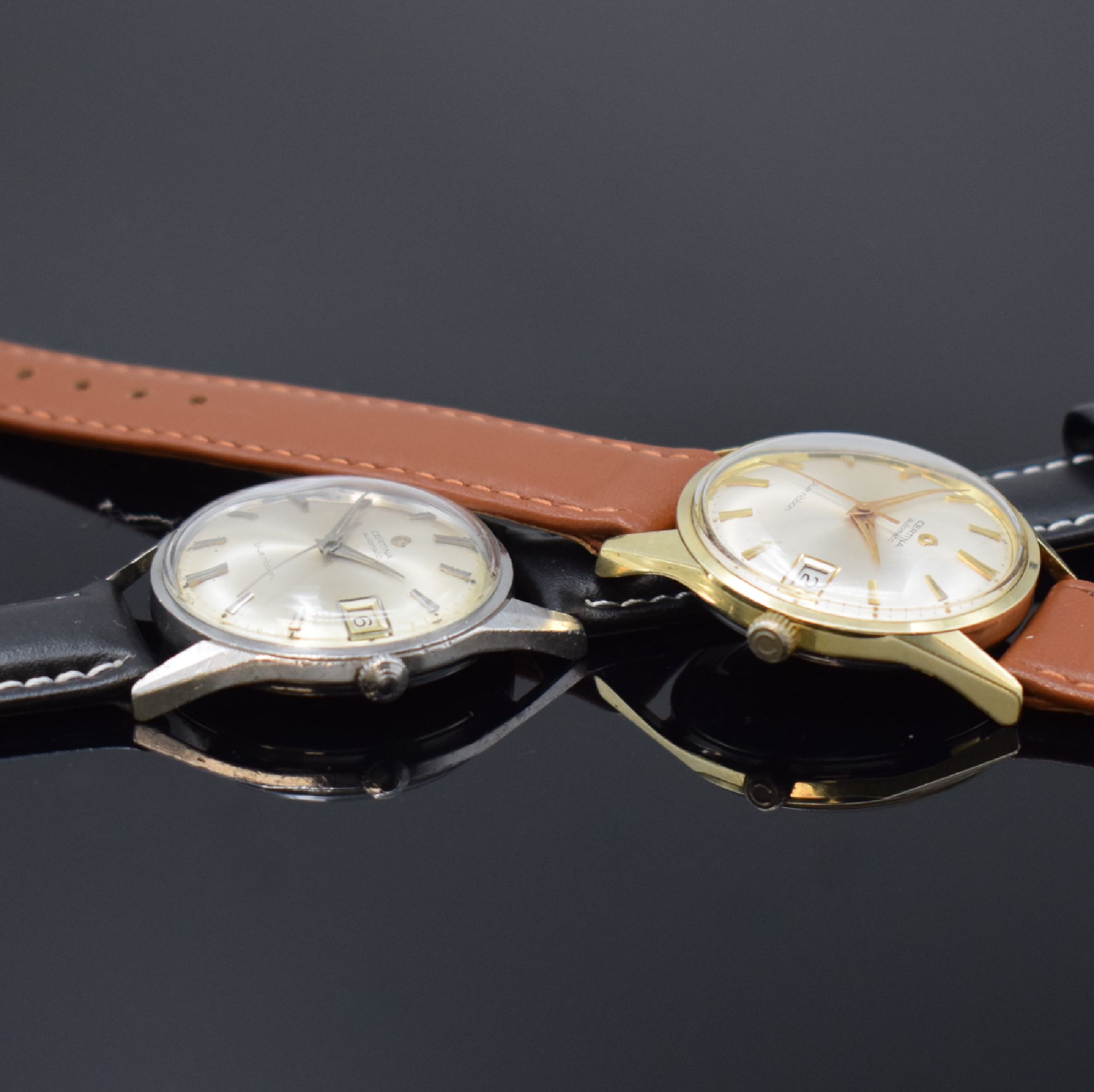 Detail c: CERTINA Blue Ribbon 2 Herrenarmbanduhren in Stahl und Stahl/Gold, Schweiz um 1960, Automatik, verschr. Geh., silb. Zifferblätter, gold. / silb. ...