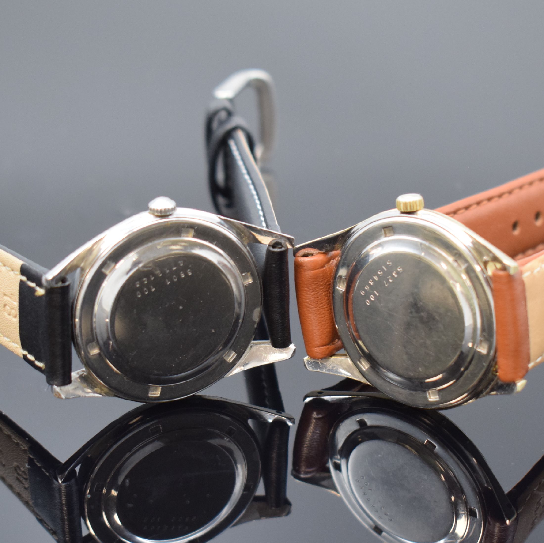 Detail d: CERTINA Blue Ribbon 2 Herrenarmbanduhren in Stahl und Stahl/Gold, Schweiz um 1960, Automatik, verschr. Geh., silb. Zifferblätter, gold. / silb. ...