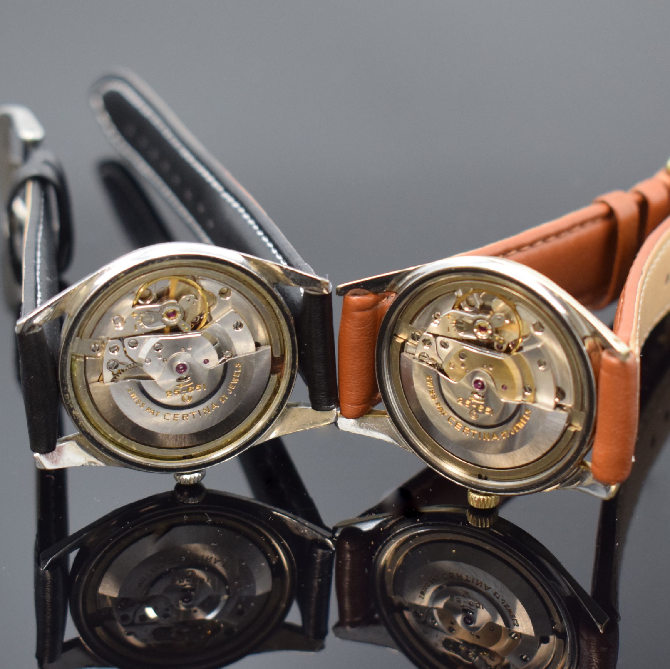 Detail f: CERTINA Blue Ribbon 2 Herrenarmbanduhren in Stahl und Stahl/Gold, Schweiz um 1960, Automatik, verschr. Geh., silb. Zifferblätter, gold. / silb. ...