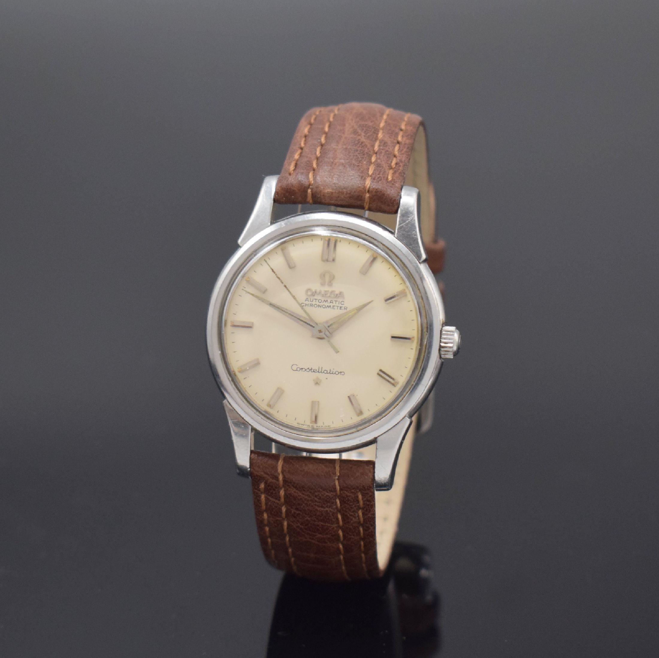 OMEGA Constellation Armbandchronometer in Stahl Referenz 14381/11SC, Automatik, Schweiz um 1961, verschr. Boden m. zentraler Sternwarten-Goldplakette ...