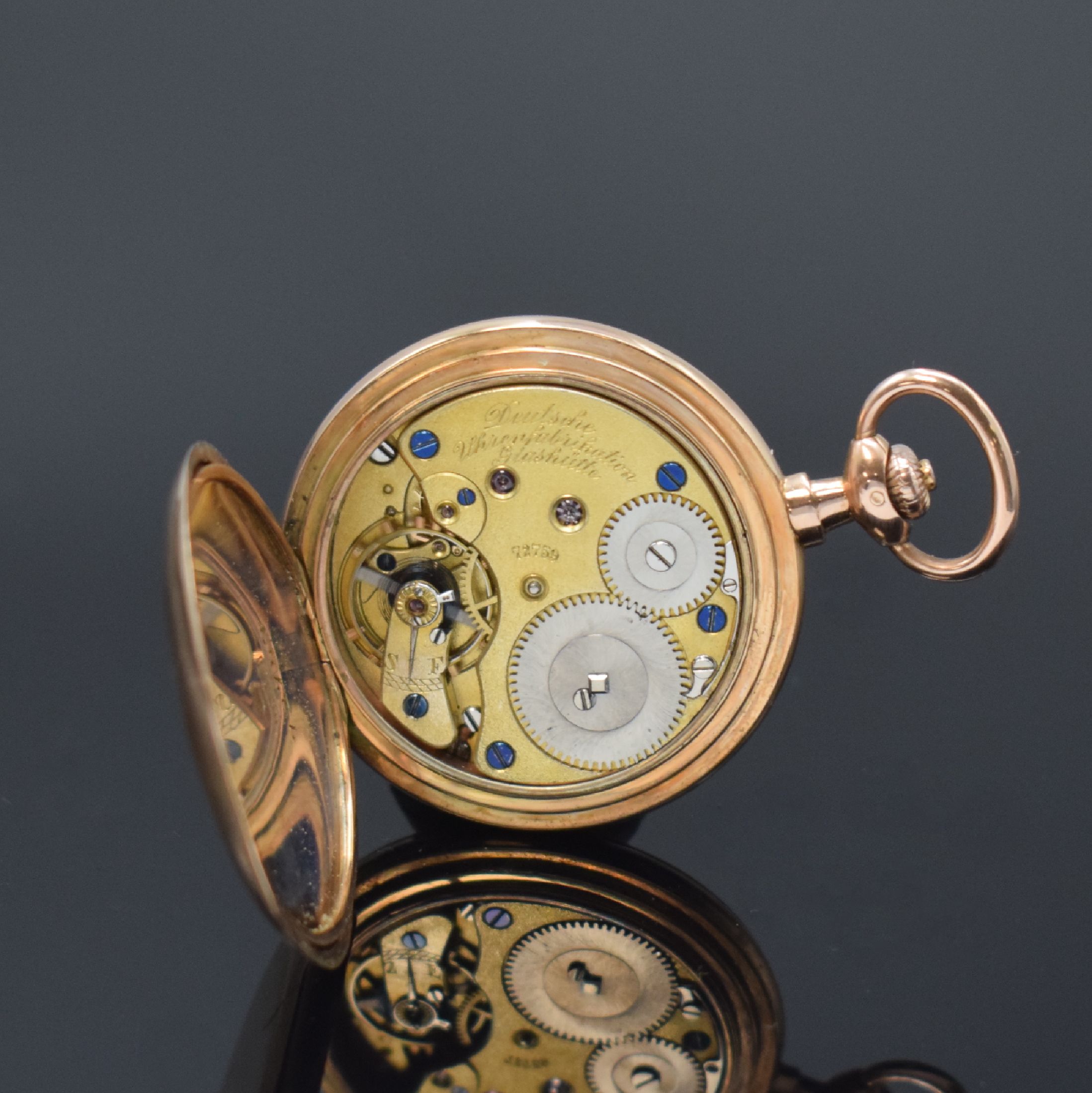 Detail g: A. LANGE & SÖHNE -DUF- Damensavonette in GG 585/000, Deutschland um 1915, glattes 3- Deckel-Goldgeh. m. gekürzten Scharnieren ...