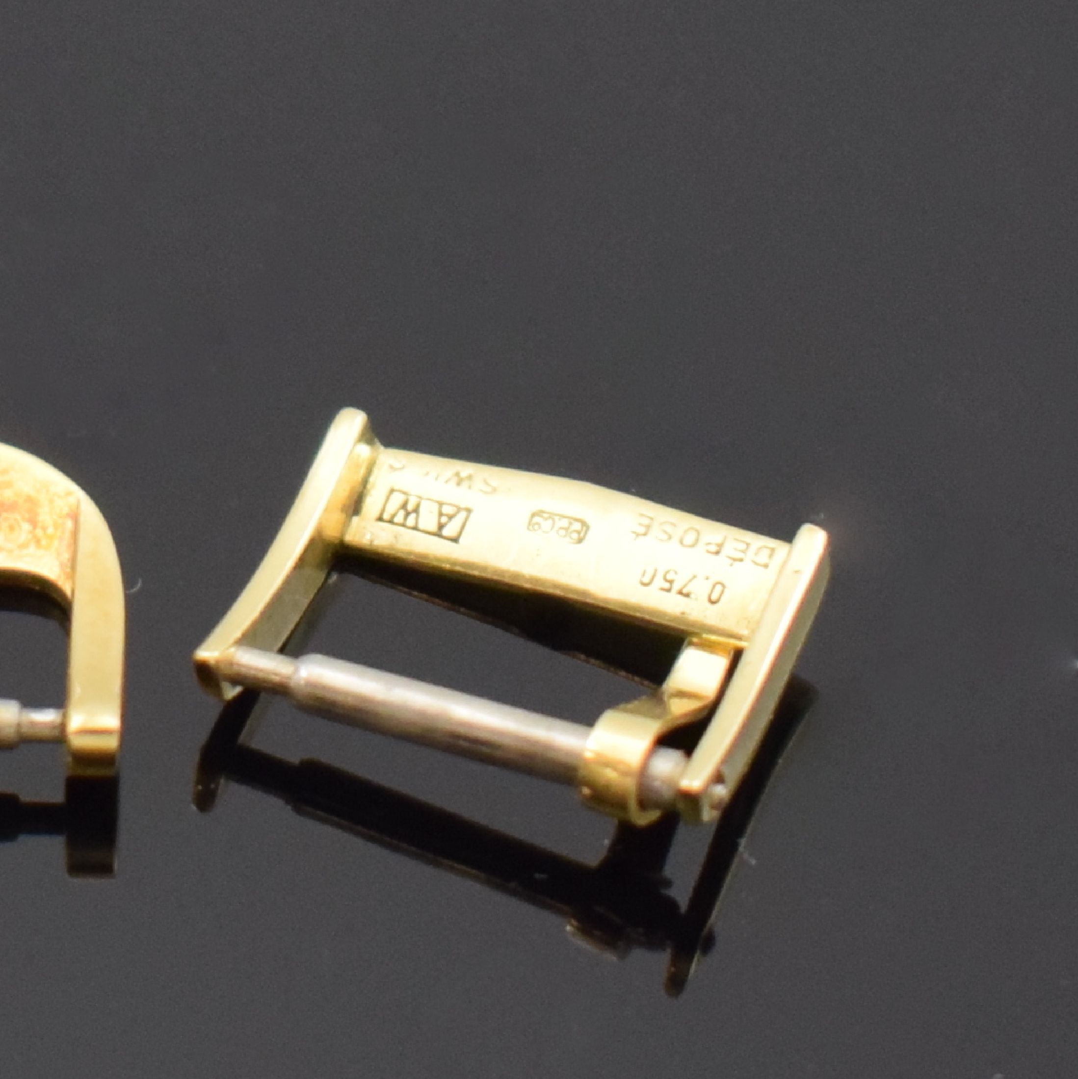Detail a: PATEK PHILIPPE / Jaeger-LeCoultre 2 Dornschließen in GG 750/000, um 1960/90, PPC für 14 mm Band, JLC für 12 mm Band
