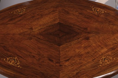 26709752a - Table and 4 chairs, 1860/70, rosewood veneer table top with fine marquetry in various precious woods, base with 4 curved carved legs, solid walnut chairs, elaborate carvings made of rocailles and acanthus leaf decoration, upholstery in the seat and back, older mohair cover, approx. 92 cm, Sh. approx. 47 cm, table: approx. 70x132x97 cm, condition 2 - shipping only within the EU