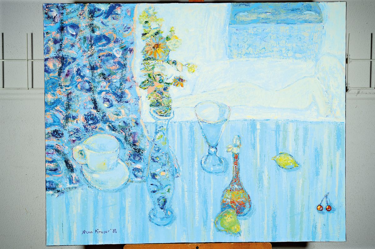 Nina Kruser, zeitgenössische Künstlerin aus Hockenheim, "Blümchen", Acryl/Lwd, sign. und dat. 2006, rückseitig betitelt, ca. 80x100cm