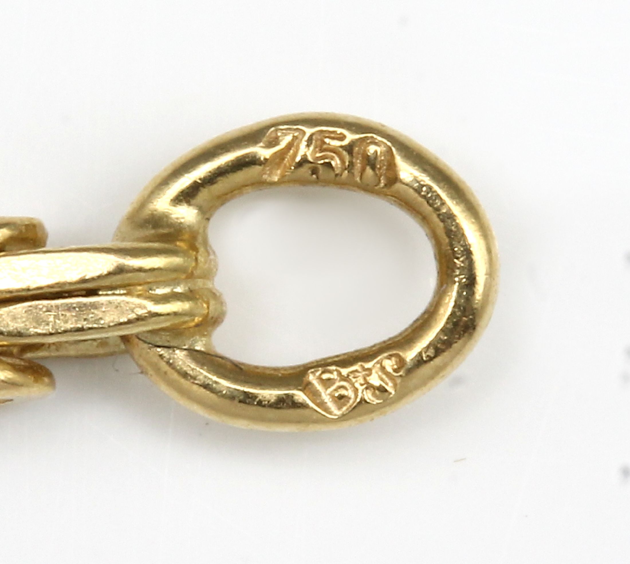 Detail c: 18 kt Gold Königskettenarmband, GG 750/000,Anhänger Katze, GG 585/000, sign. Quinn = Scheuerle, Karabinerschließe erneuert in GG 585/000, L. ca. ...