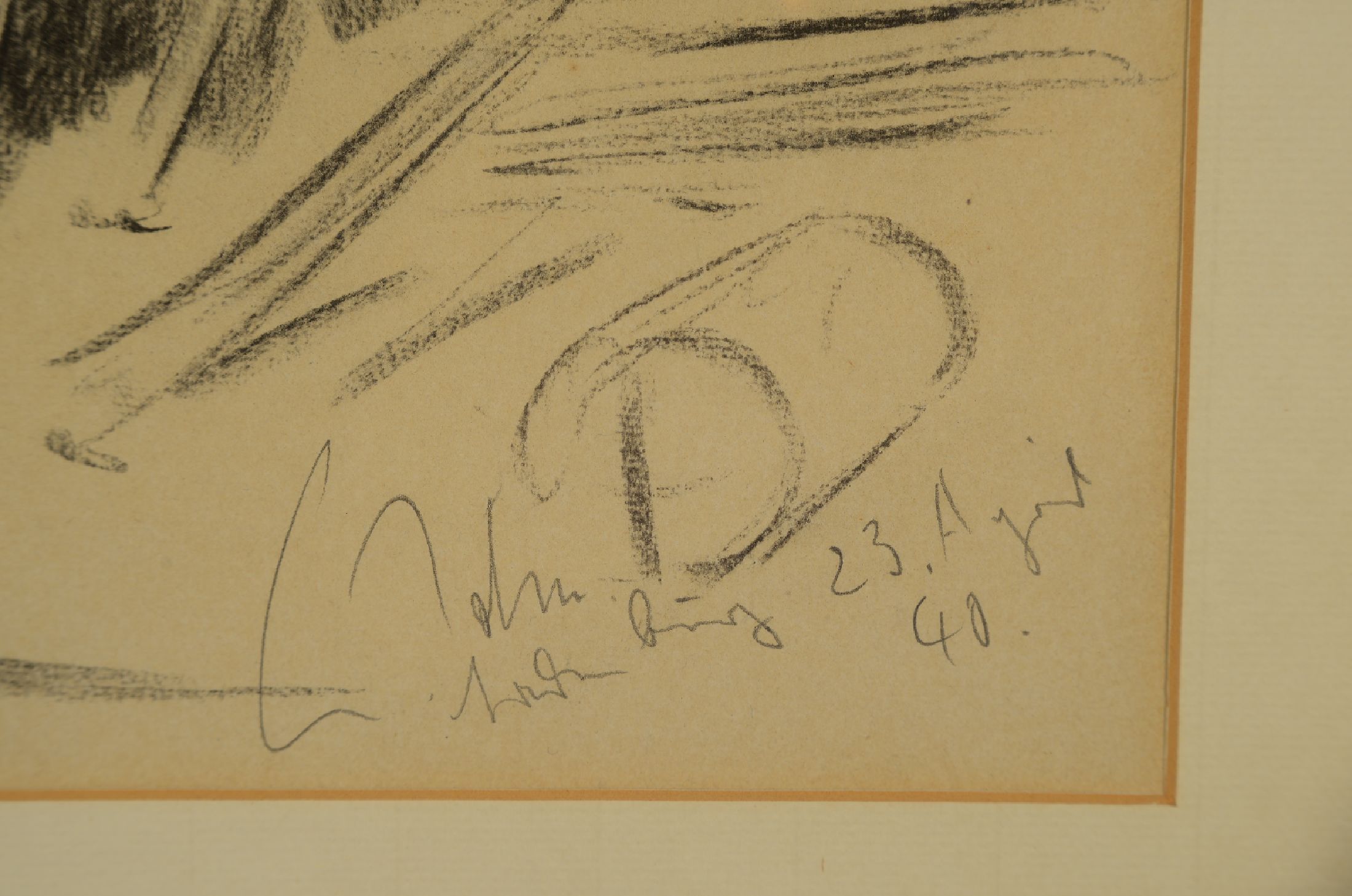 Detail d: Egon John, 4 Arbeiten auf Papier: 1x Winterlandschaft mit Bauersfrau, bez. Russland43, ca. 36x45cm, PP, u.Gl., R. ca. 53x60cm; Porträt eines Kindes, ...