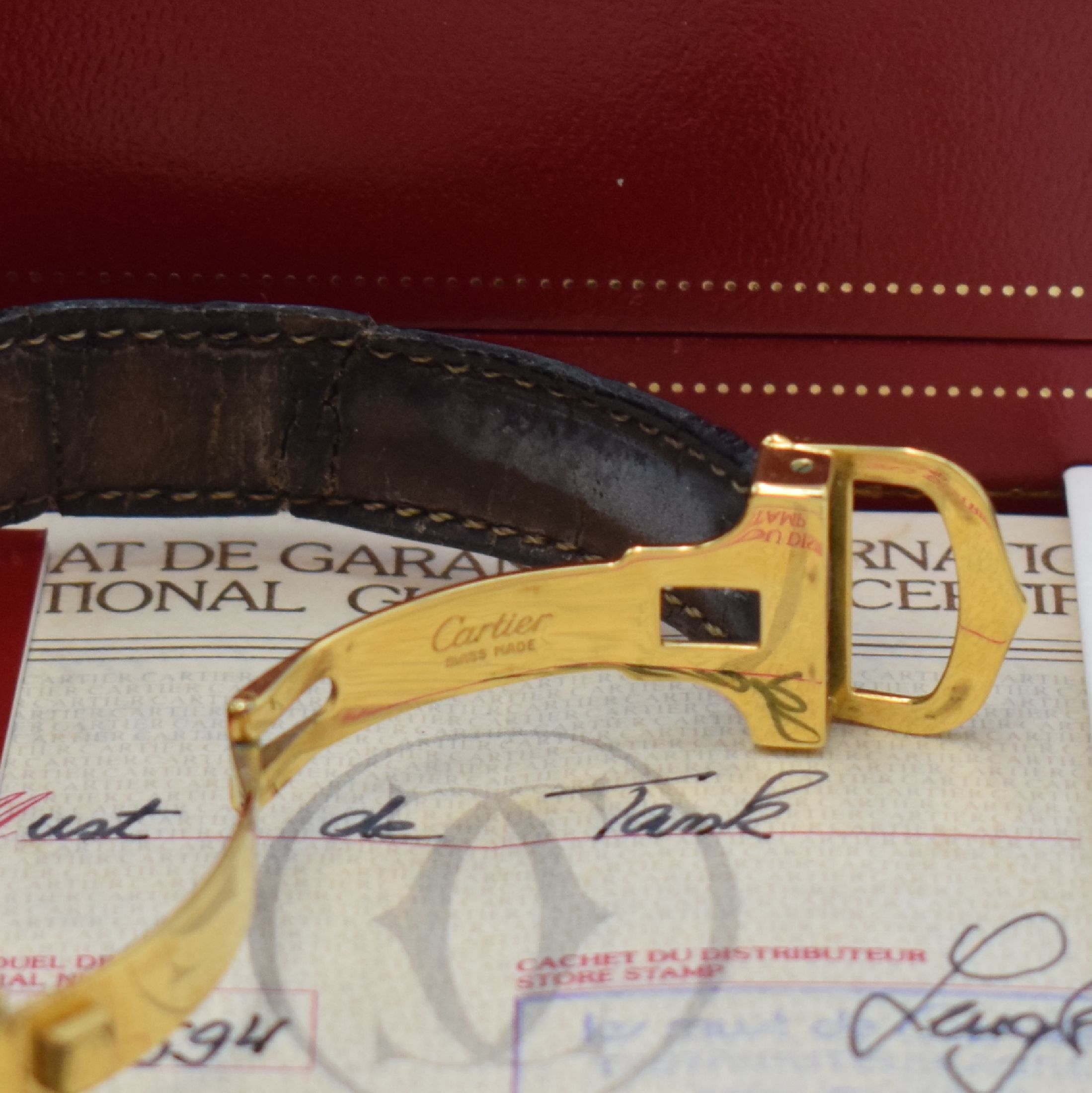 Detail b: CARTIER Damenarmbanduhr Tank Vermeil Referenz 590005, Schweiz verk. lt. beil. Pap. 05/1995, quarz, 2-teil., verg. Silbergeh. inkl. Lederband (zu ...