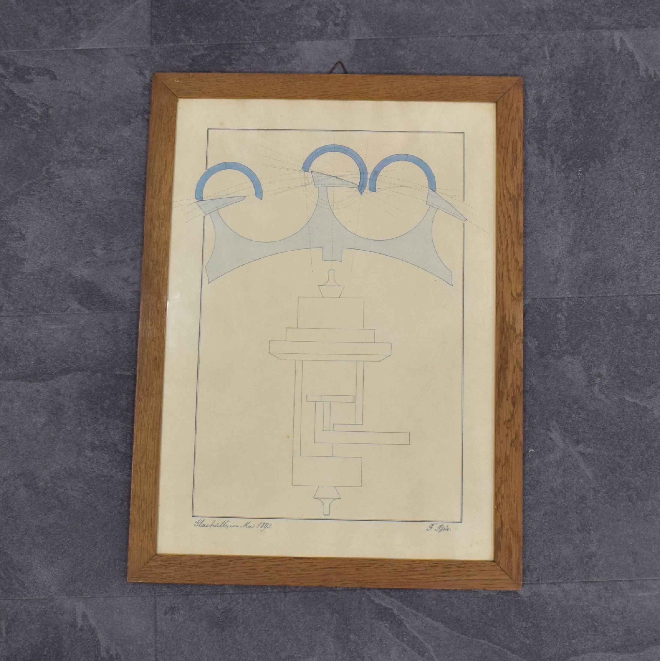 Detail a: UHRMACHERSCHULE GLASHÜTTE 1893 2 seltene, kolorierte original Hemmungs-Zeichnungen von Franz Bär, Glashütte, datiert und signiert Februar und Mai ...
