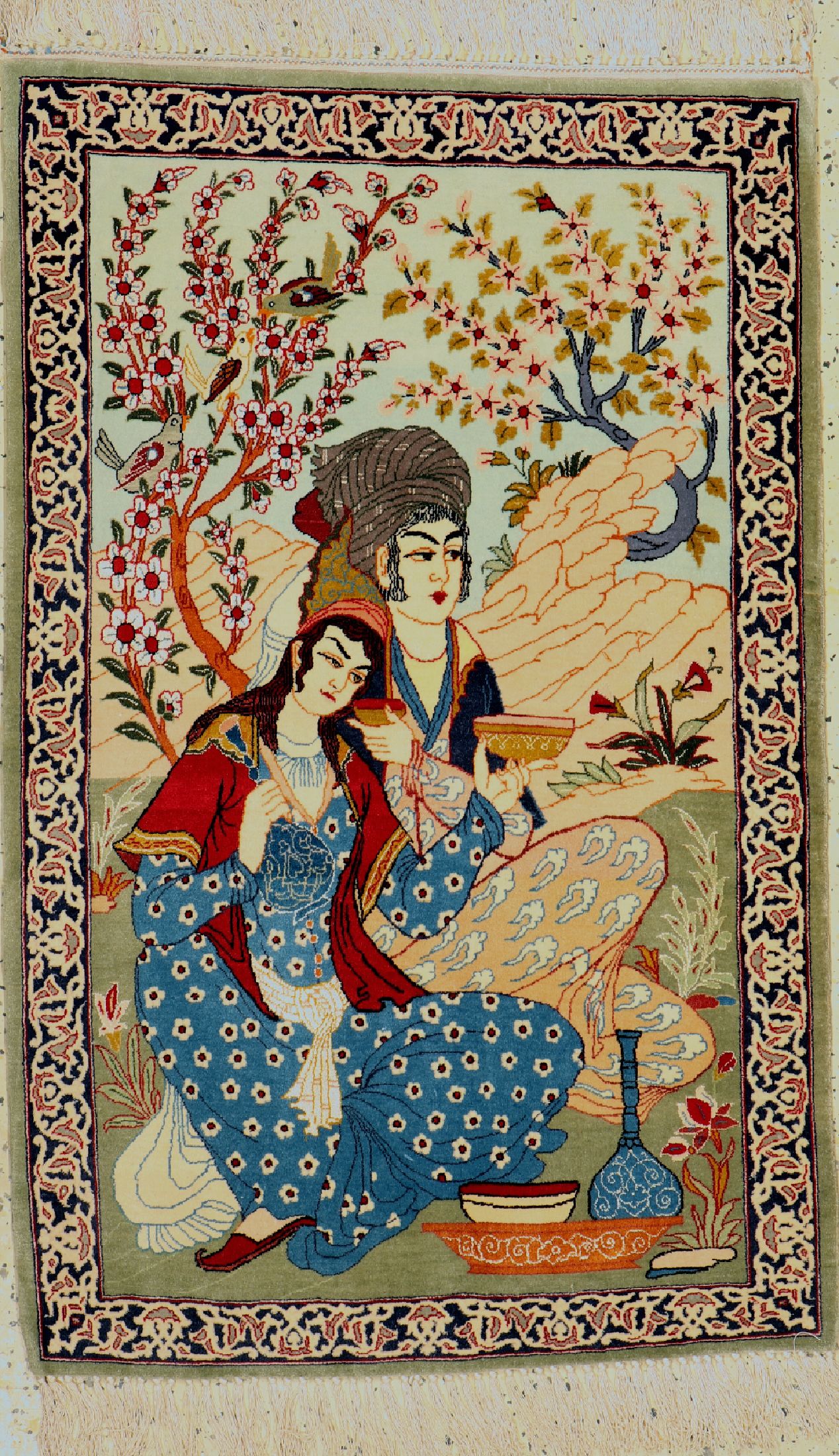 Esfahan fein, Persien, ca. 50 Jahre, Korkwolle mit und auf Seide, ca. 106 x 69 cm, gereinigt, EHZ: 1-2