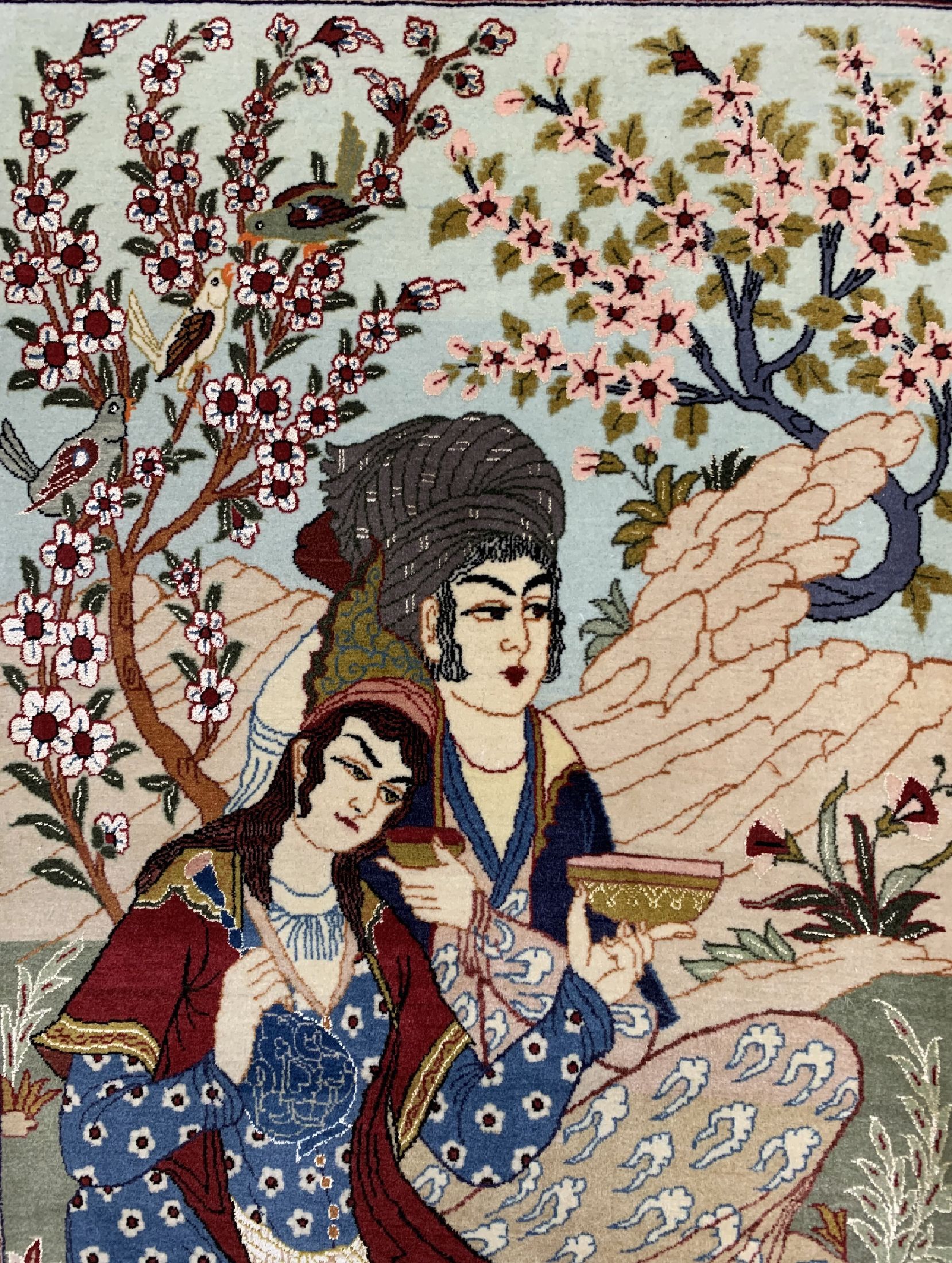 Detail a: Esfahan fein, Persien, ca. 50 Jahre, Korkwolle mit und auf Seide, ca. 106 x 69 cm, gereinigt, EHZ: 1-2