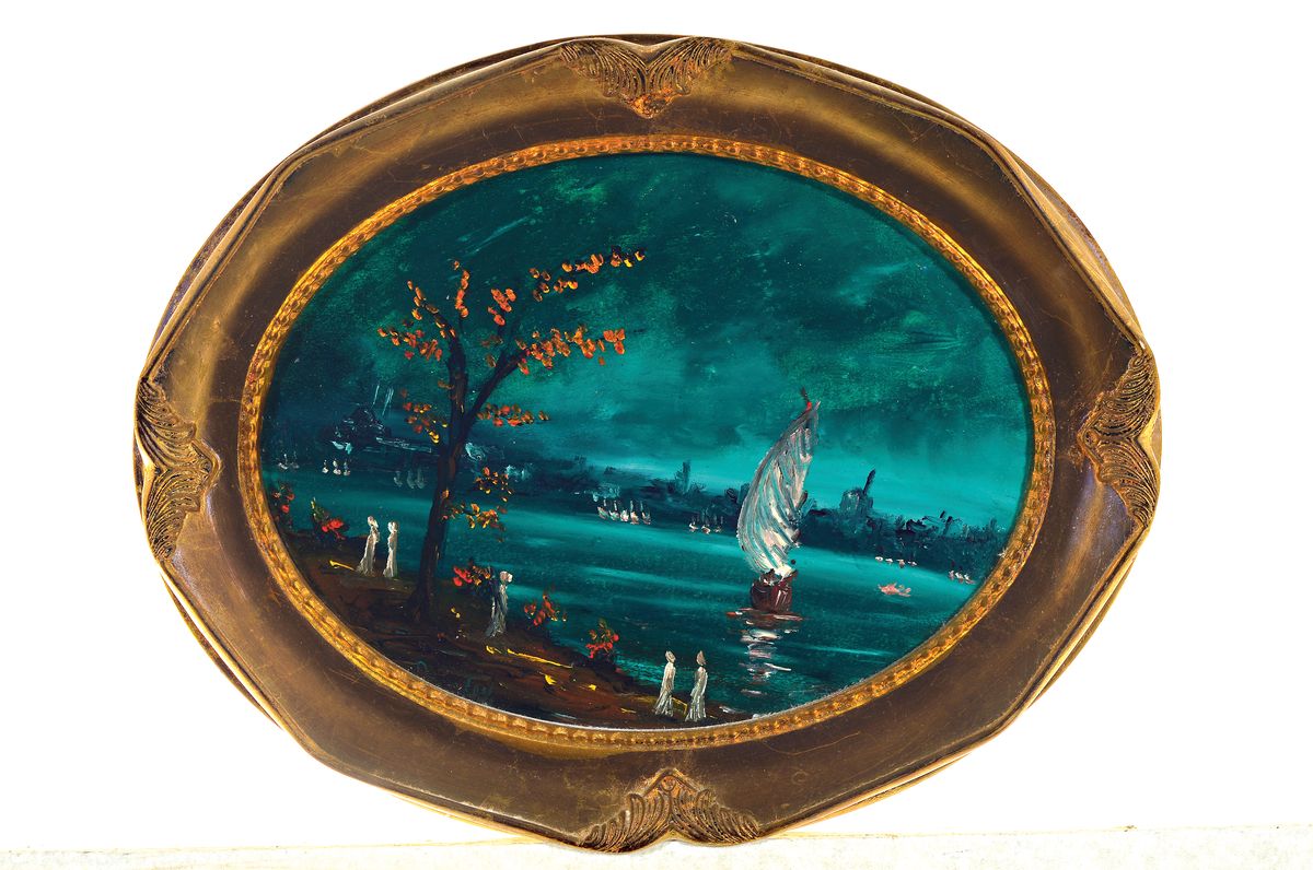 Detail k: Engin Varol, geb. 1949 Istanbul, Blick über das Wasser auf Istanbul Öl/Malkarton, sign., im Oval ca. 30x40cm, R.