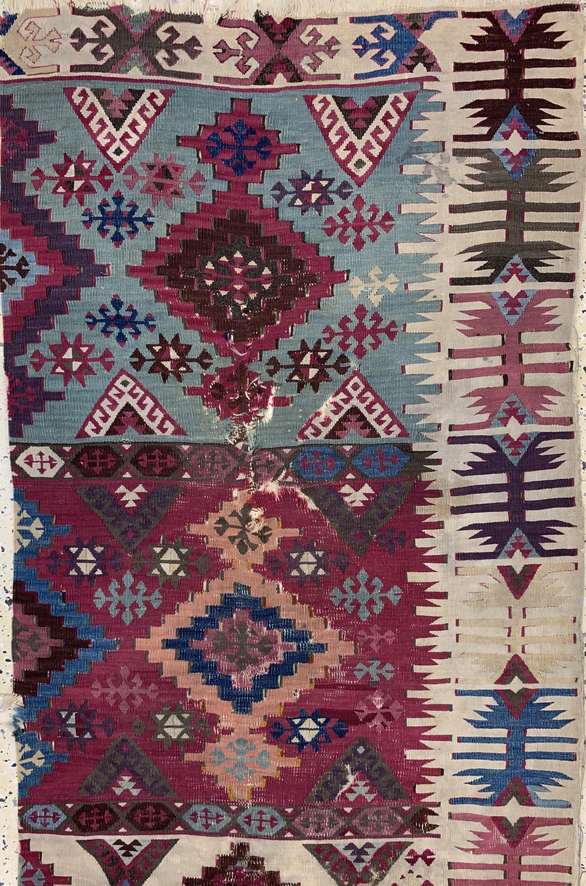 Detail a: Anatol Kelim antik, Türkei, 19.Jhd, Wolle auf Wolle, ca. 396 x 81 cm, EHZ: 4