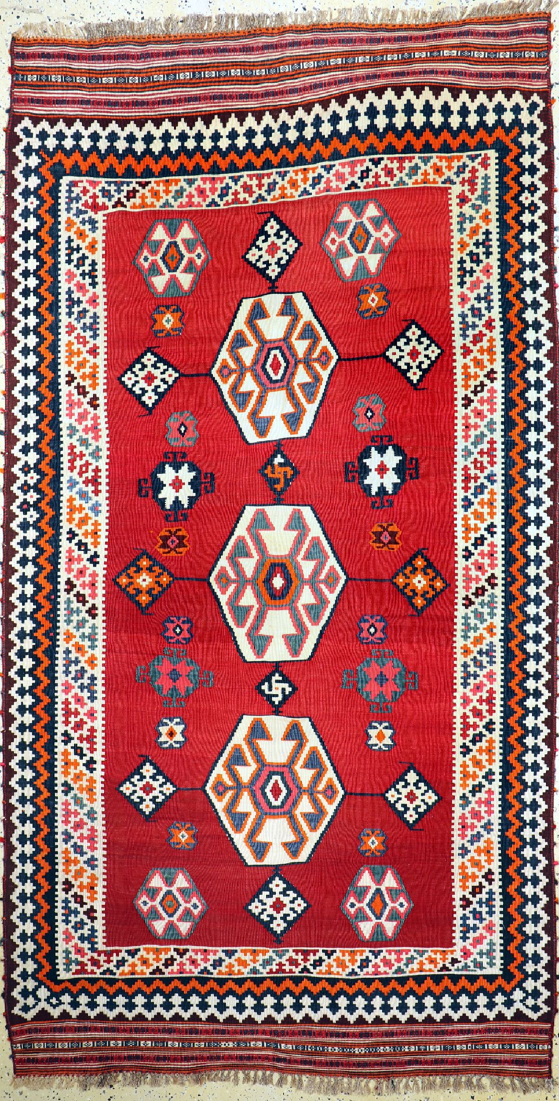 Ghaschgai Kelim, Persien, um 1950, Wolle auf Wolle, ca. 287 x 151 cm, EHZ: 1-2
