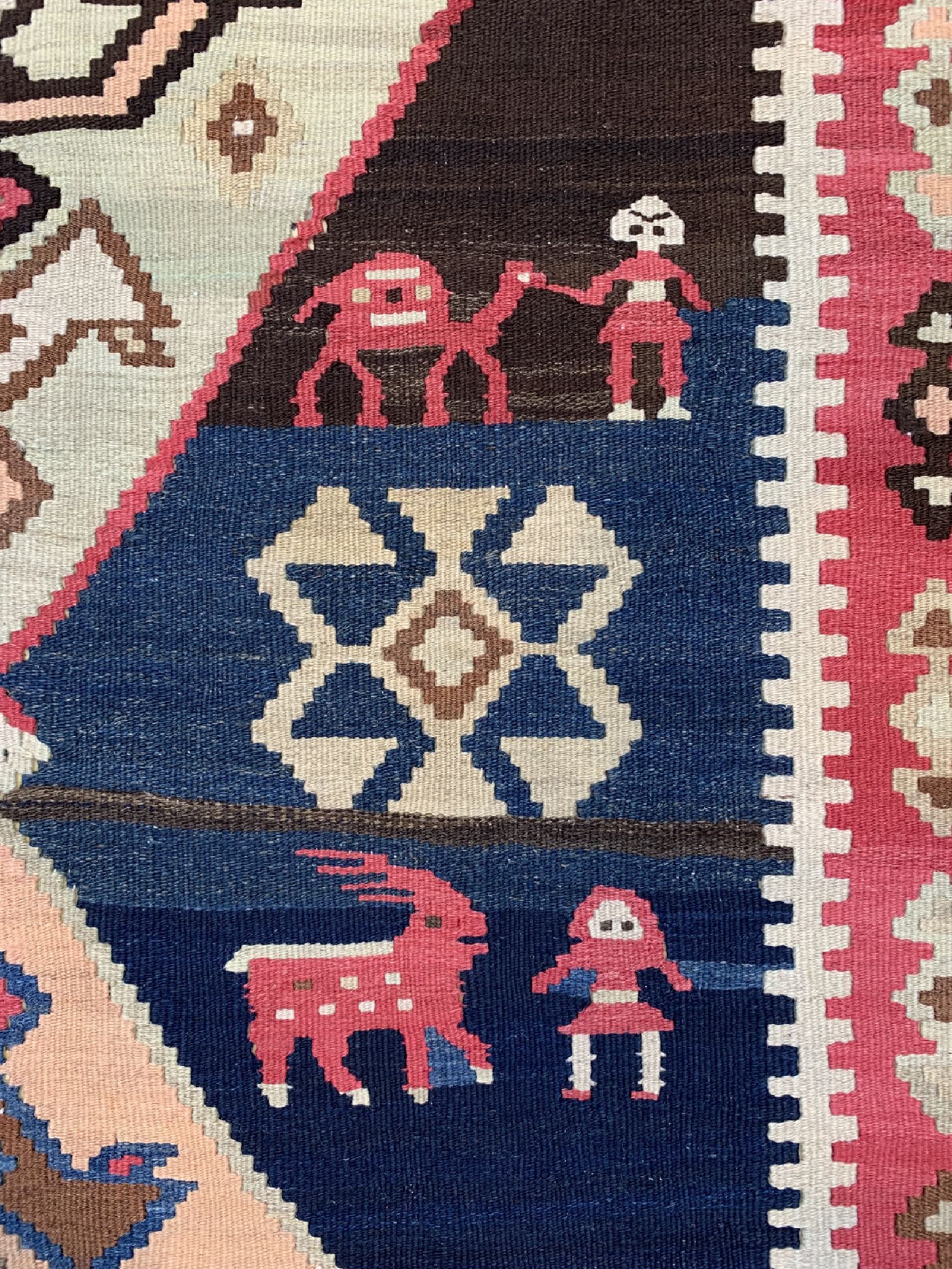 Detail e: Azeri Kelim, Azerdaijan, um 1940, Wolle aufBaumwolle, ca. 296 x 130 cm, EHZ: 1-2