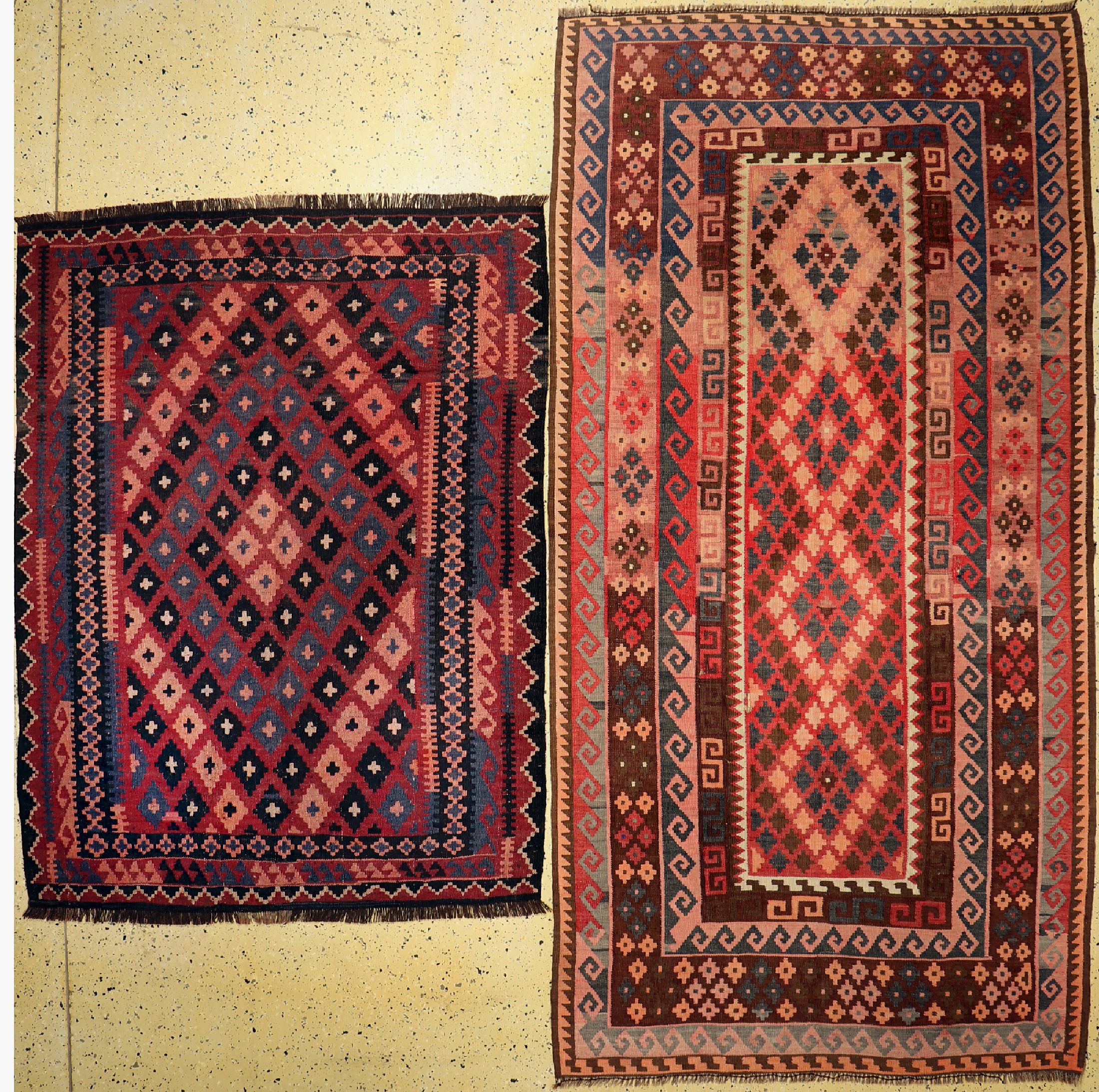 2 Lots Maymaneh Kelim, Afghanistan, um 1960, Wolle auf Wolle, ca. 290 x 150 cm & ca. 213 x 144 cm, EHZ: 2-3