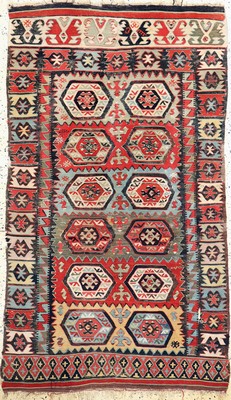 Image 26710254 - Anatol Kilim antique, Turkey, 19.Jhd, Wolle auf Wolle, approx. 190 x 110 cm, condition: 3 -4. Rugs, Carpets & Flatweaves