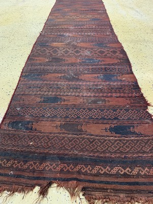 26710262c - Baloch Kilim antique, Persia, 19th century, wool on wool, approx. 300 x 73 cm, condition: 3 (stained). Rugs, Carpets & Flatweaves