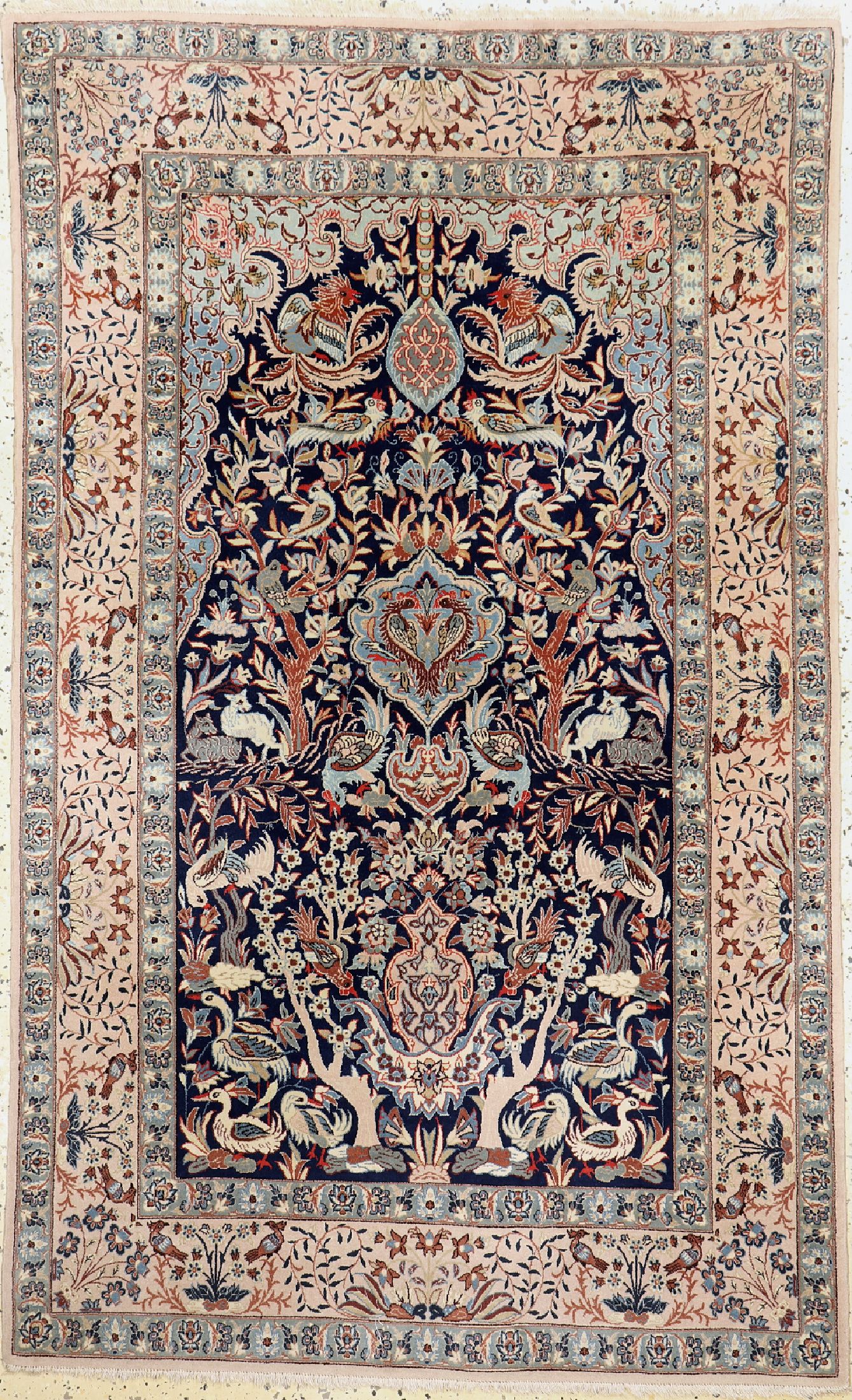 Esfahan fein, Persien, um 1950, Korkwolle auf Seide, ca. 172 x 105 cm, ca. 1,0 Mio. Kn/qm, EHZ: 1-2